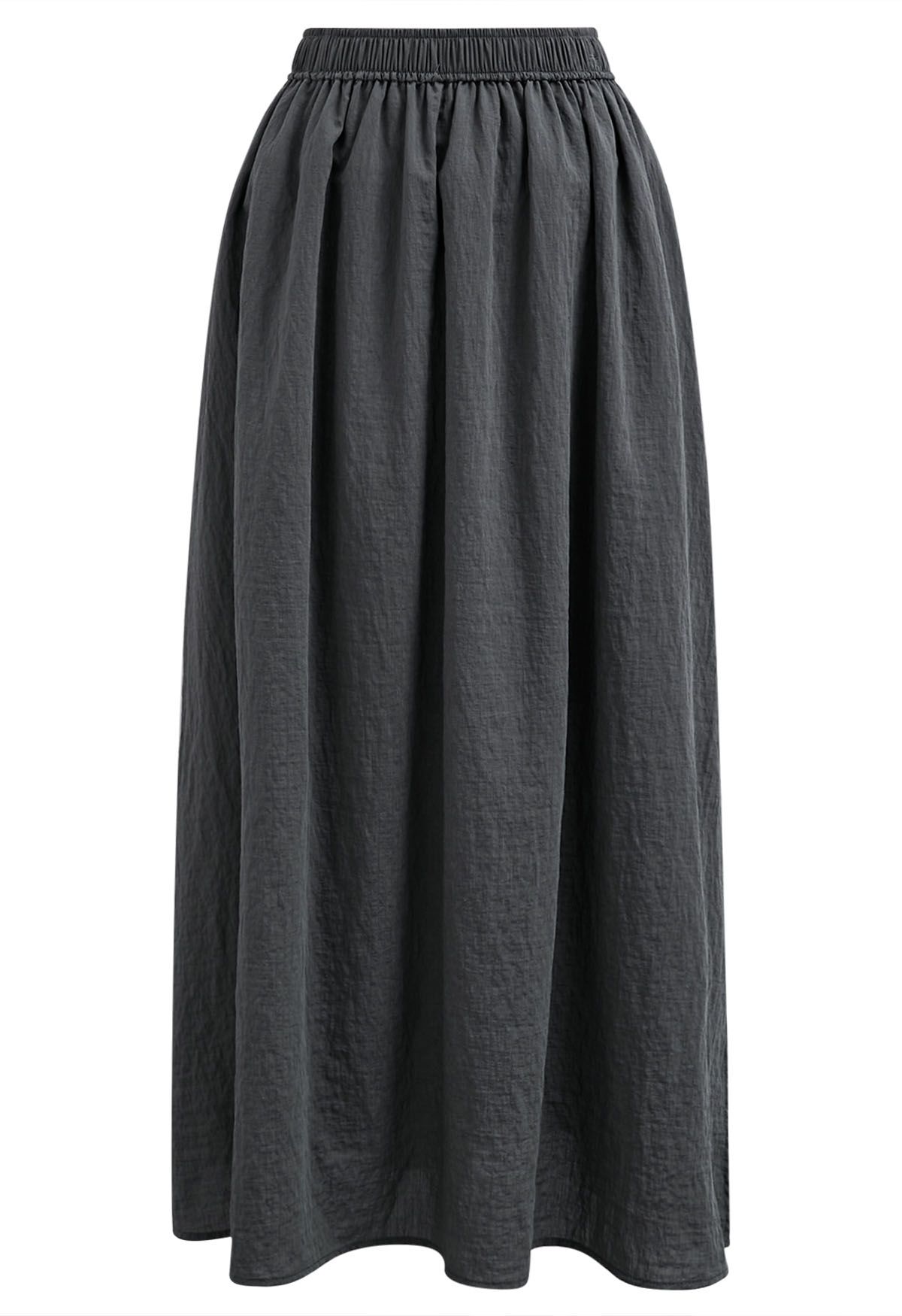 Slit Hem Linen-Blend Top and Maxi Skirt Set in Smoke