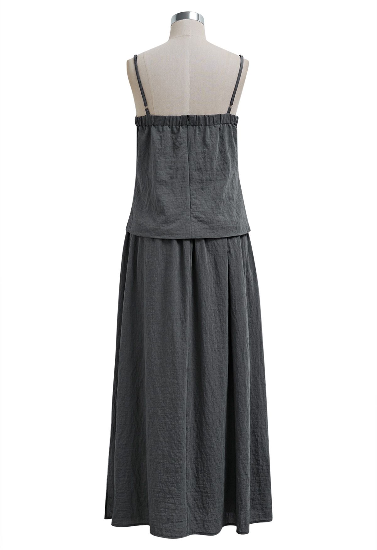 Slit Hem Linen-Blend Top and Maxi Skirt Set in Smoke