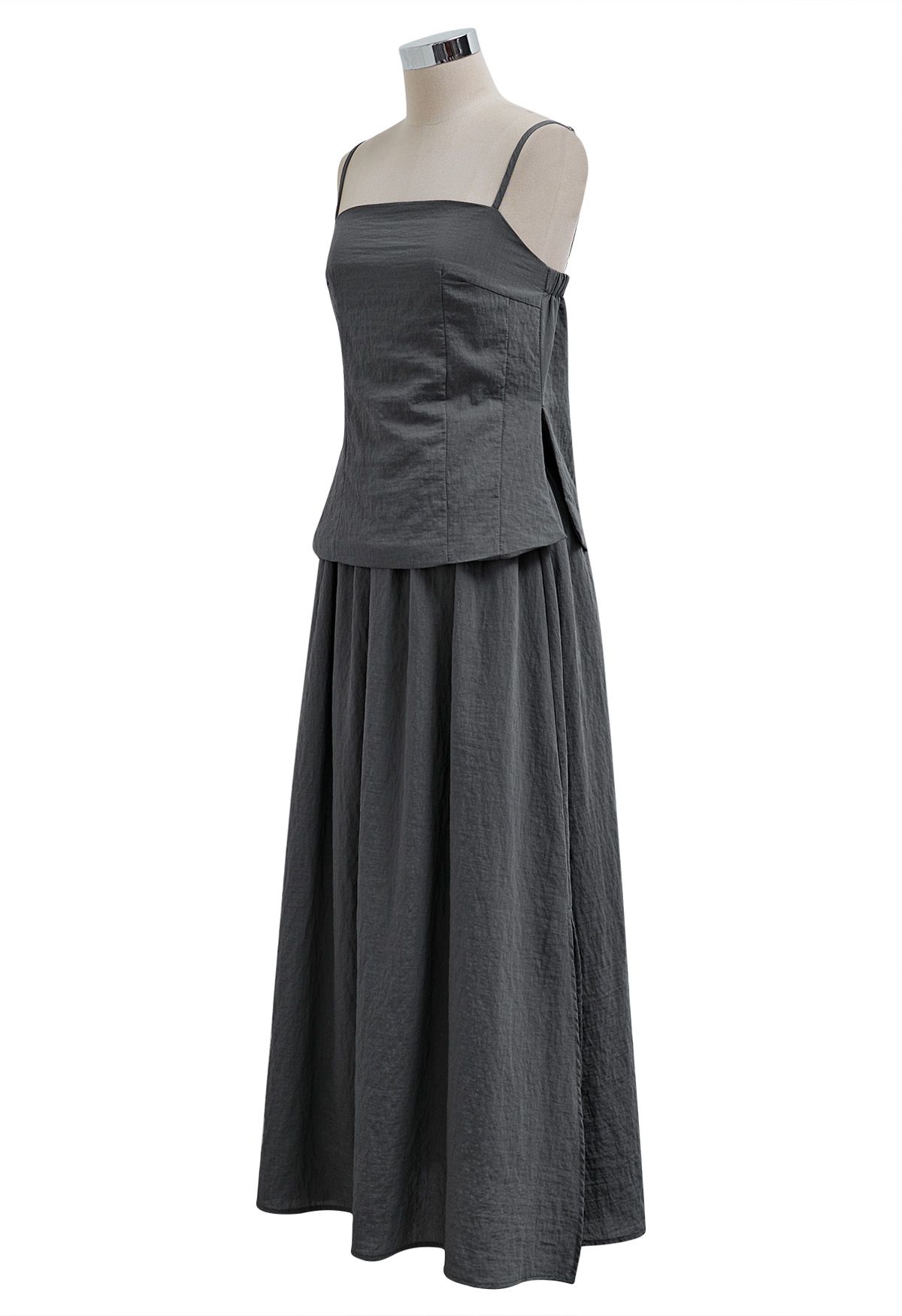 Slit Hem Linen-Blend Top and Maxi Skirt Set in Smoke