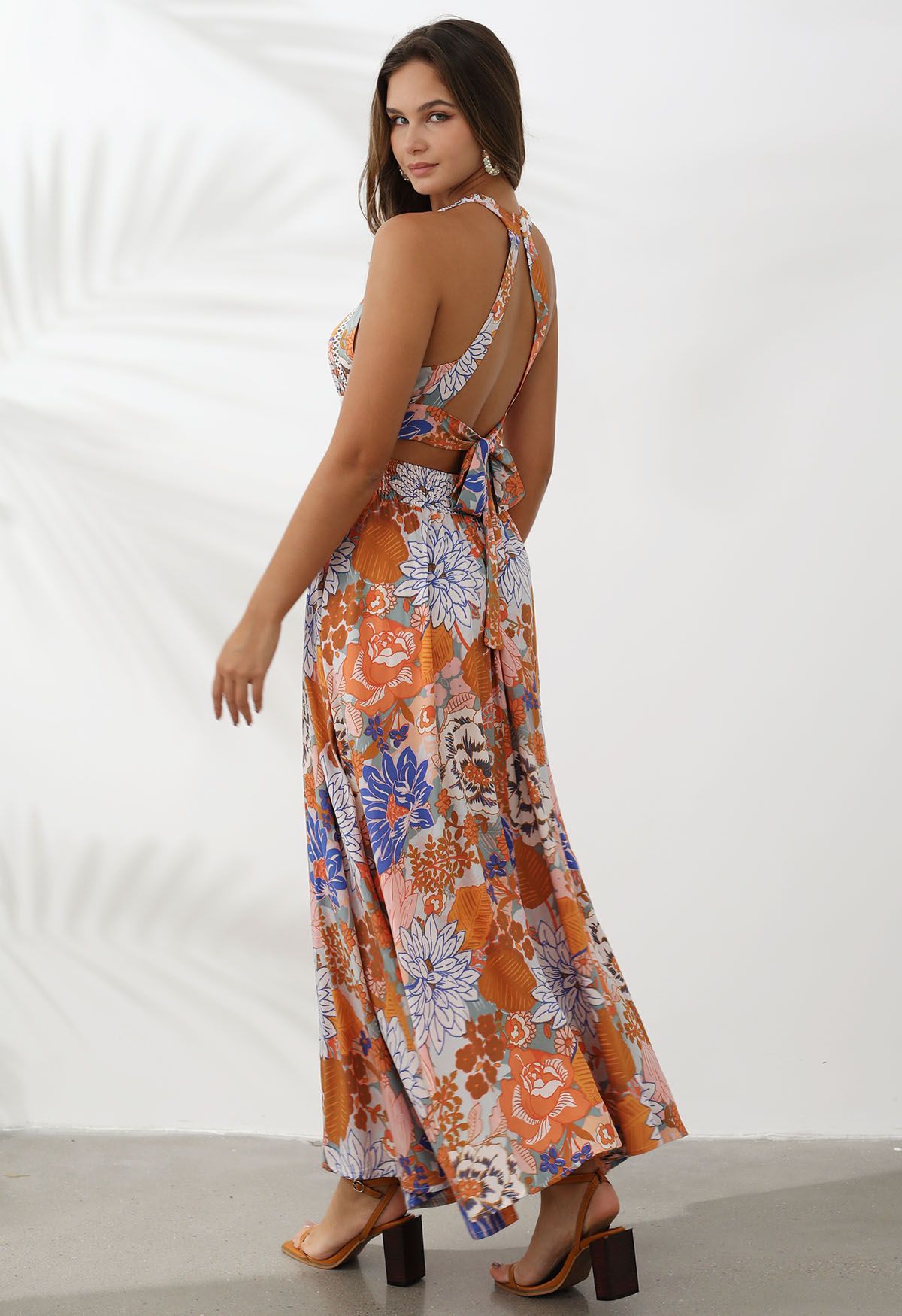 Vivid Blossom Tie-Back Maxi Dress