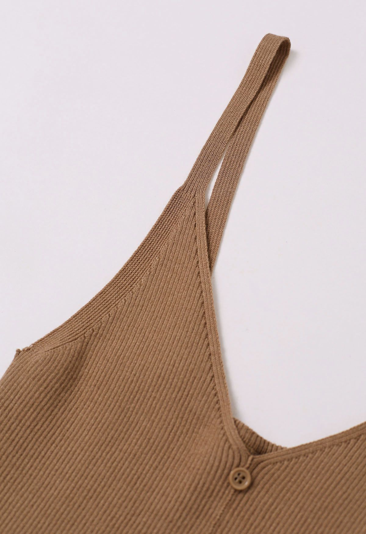 Button Decorated Ribbed Knit Tank Top in Tan