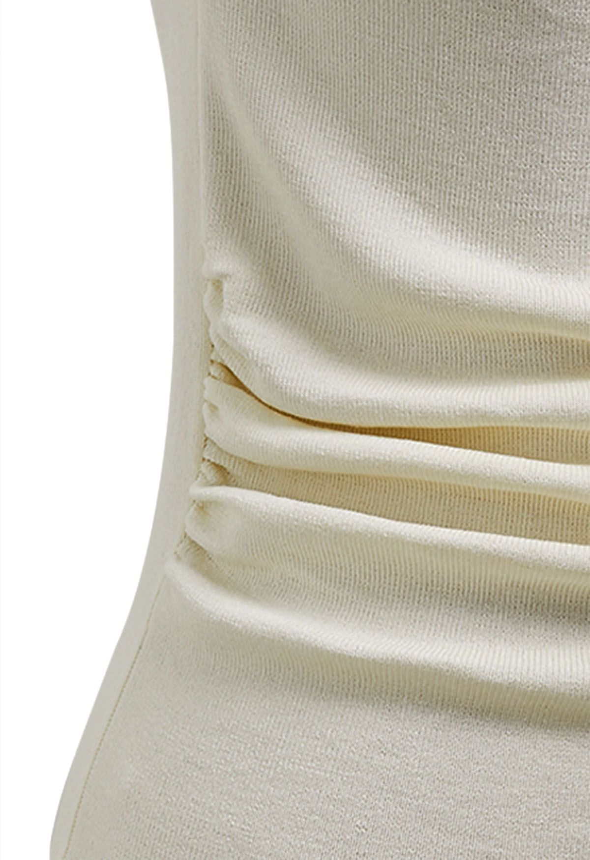 Side Knot Ruched Sleeveless Knit Top in Cream