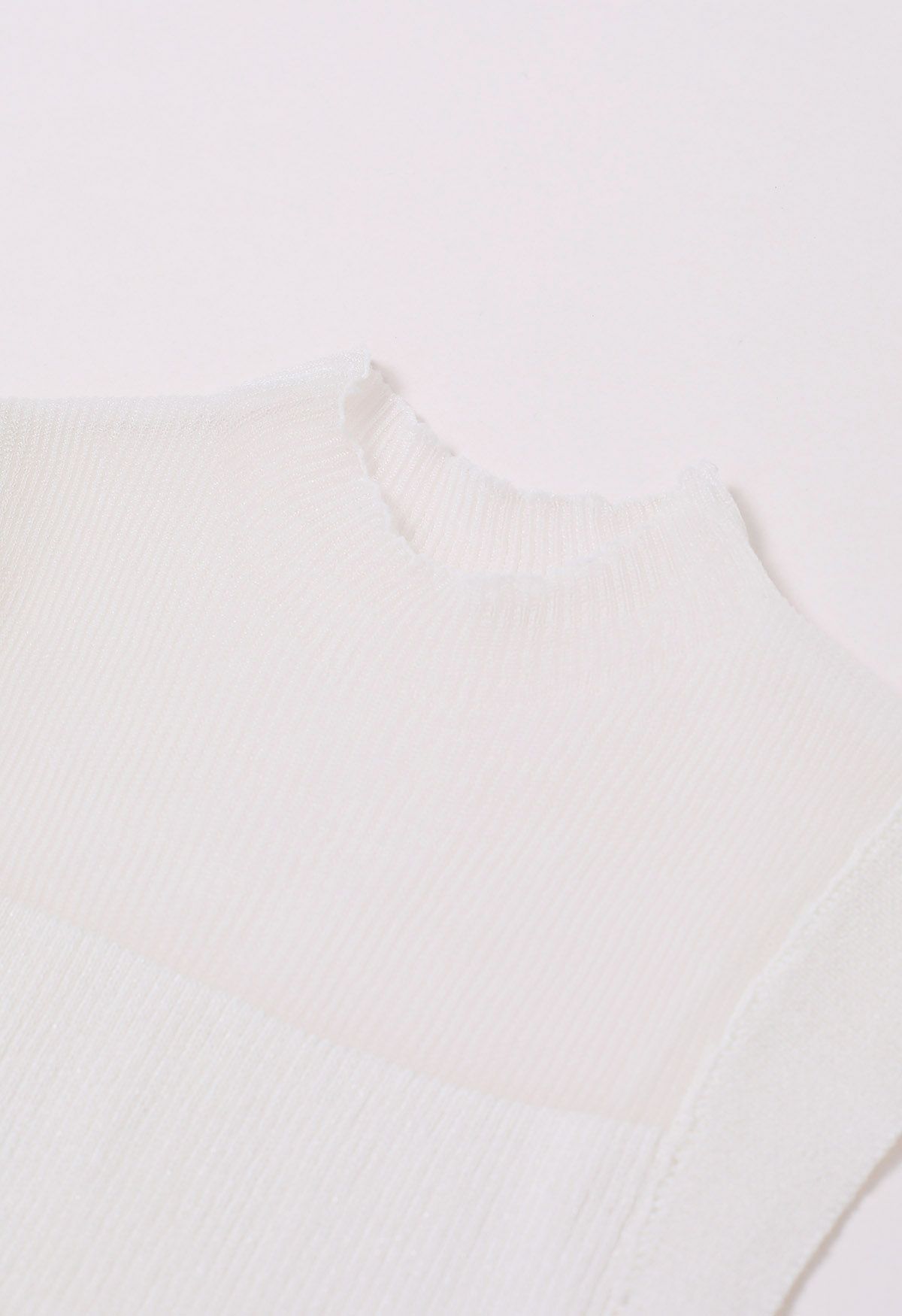 Cutout Mesh Mock Neck Metallic Knit Top in White