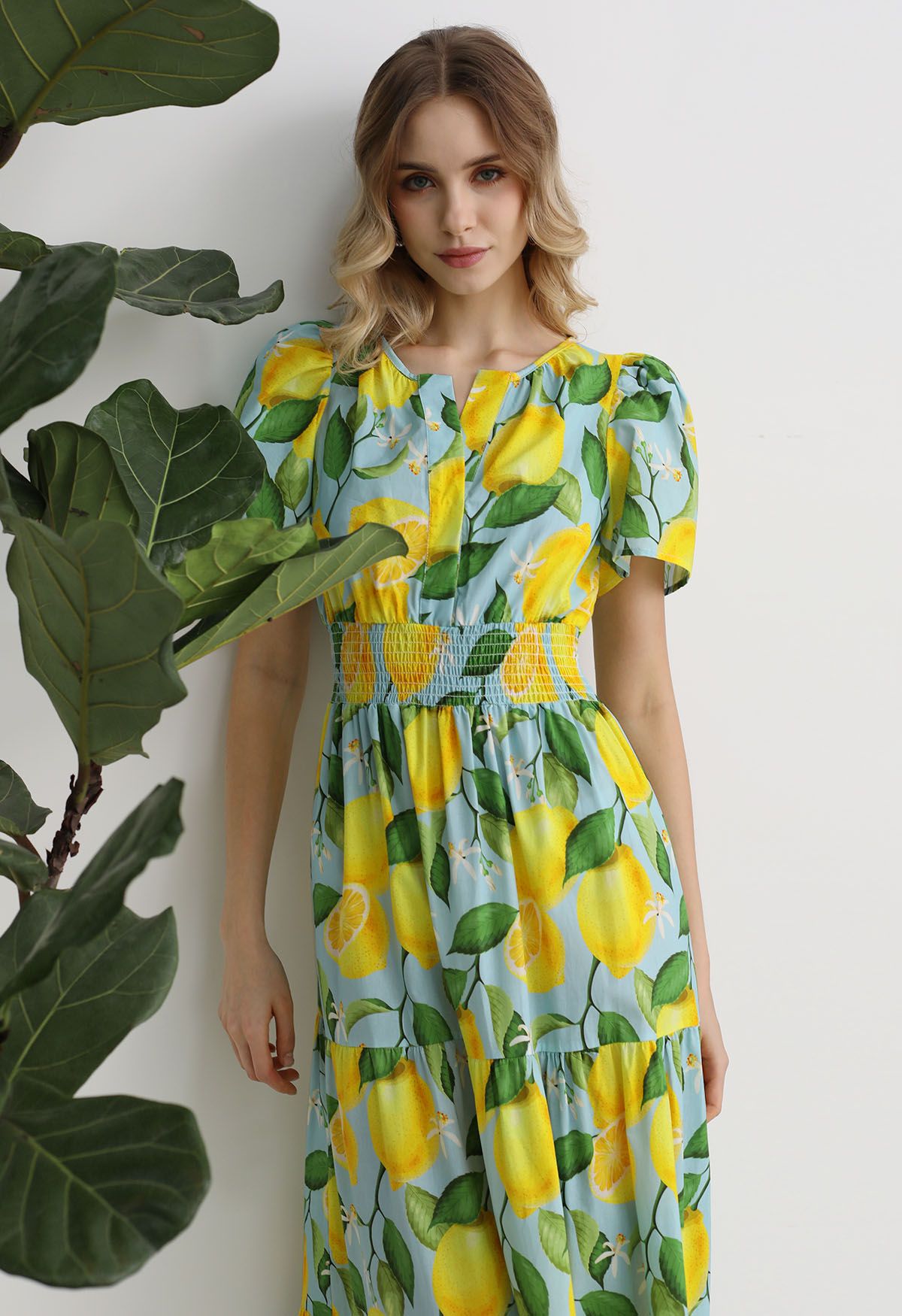 Zesty Yellow Lemon Printed Maxi Dress