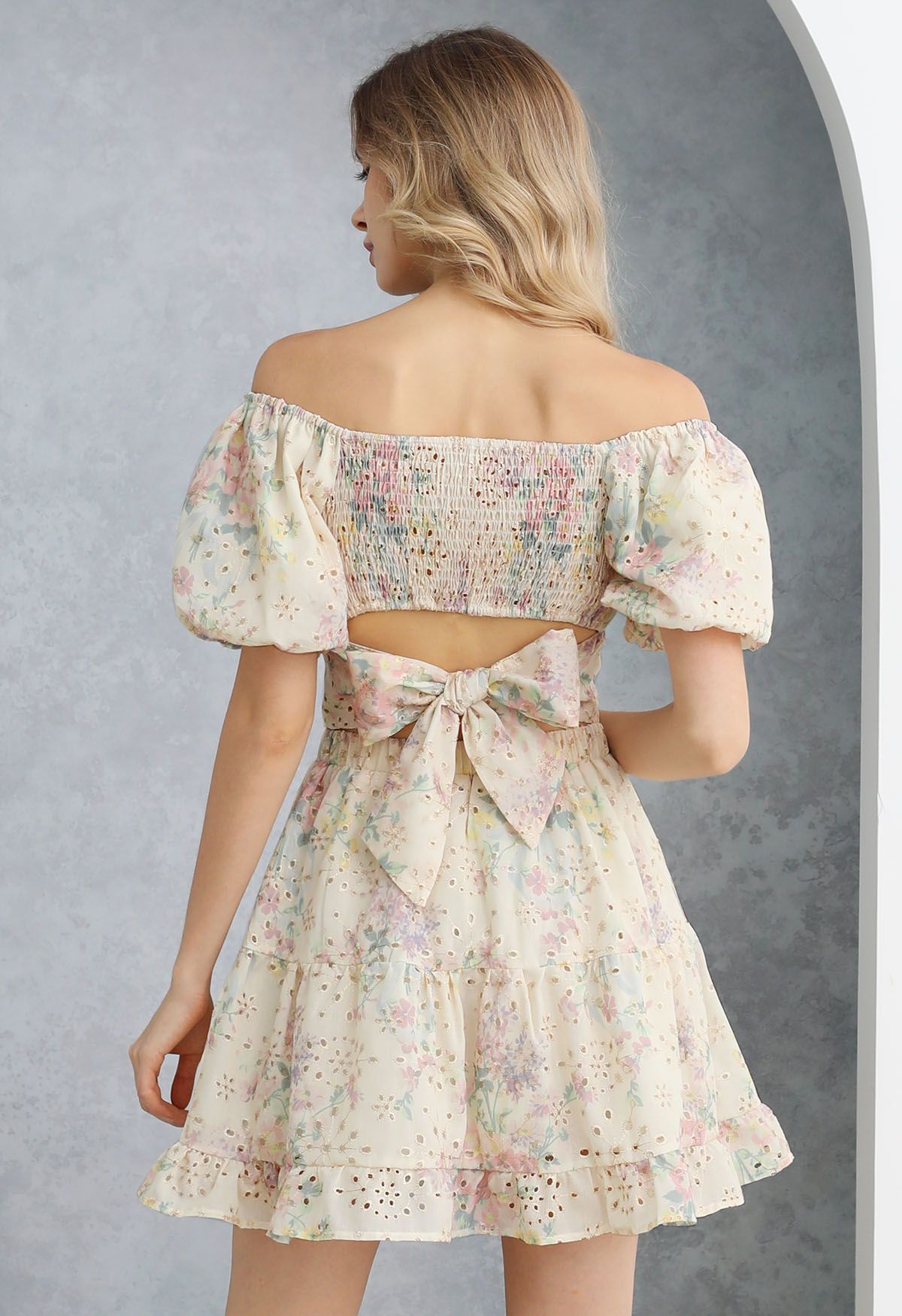 Metallic Embroidered Floral Print Off-Shoulder Top and Skirt Set