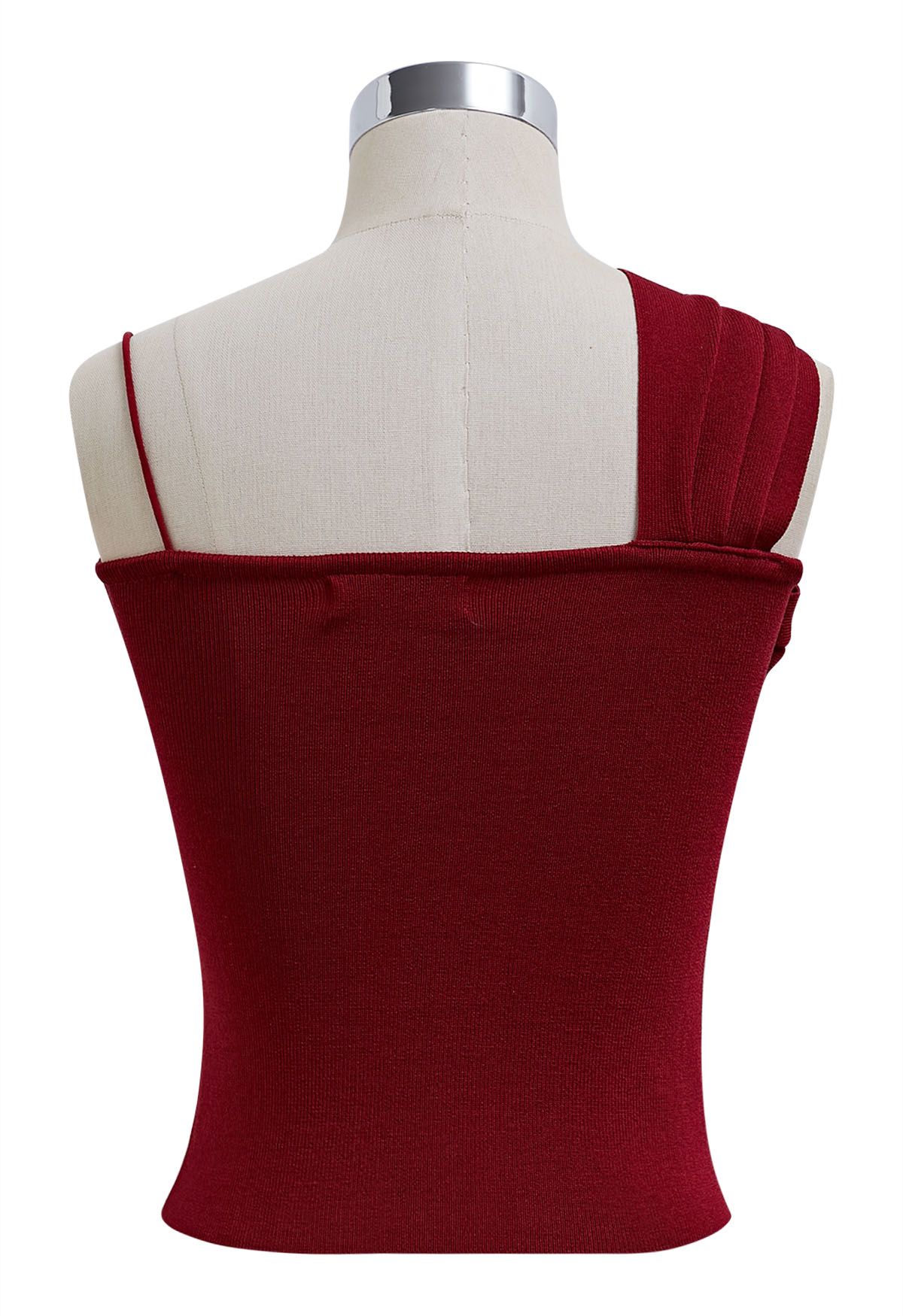 Knotted Front Asymmetric Straps Crop Knit Top in Red