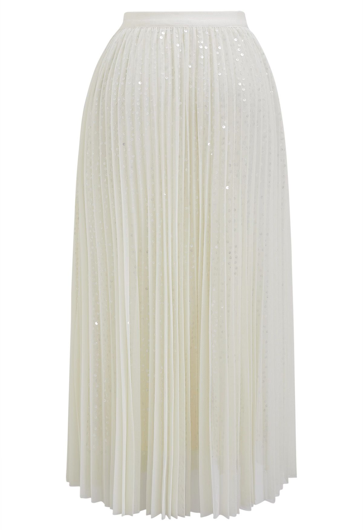 Glister Sequin Trim Mesh Tulle Maxi Skirt in Cream