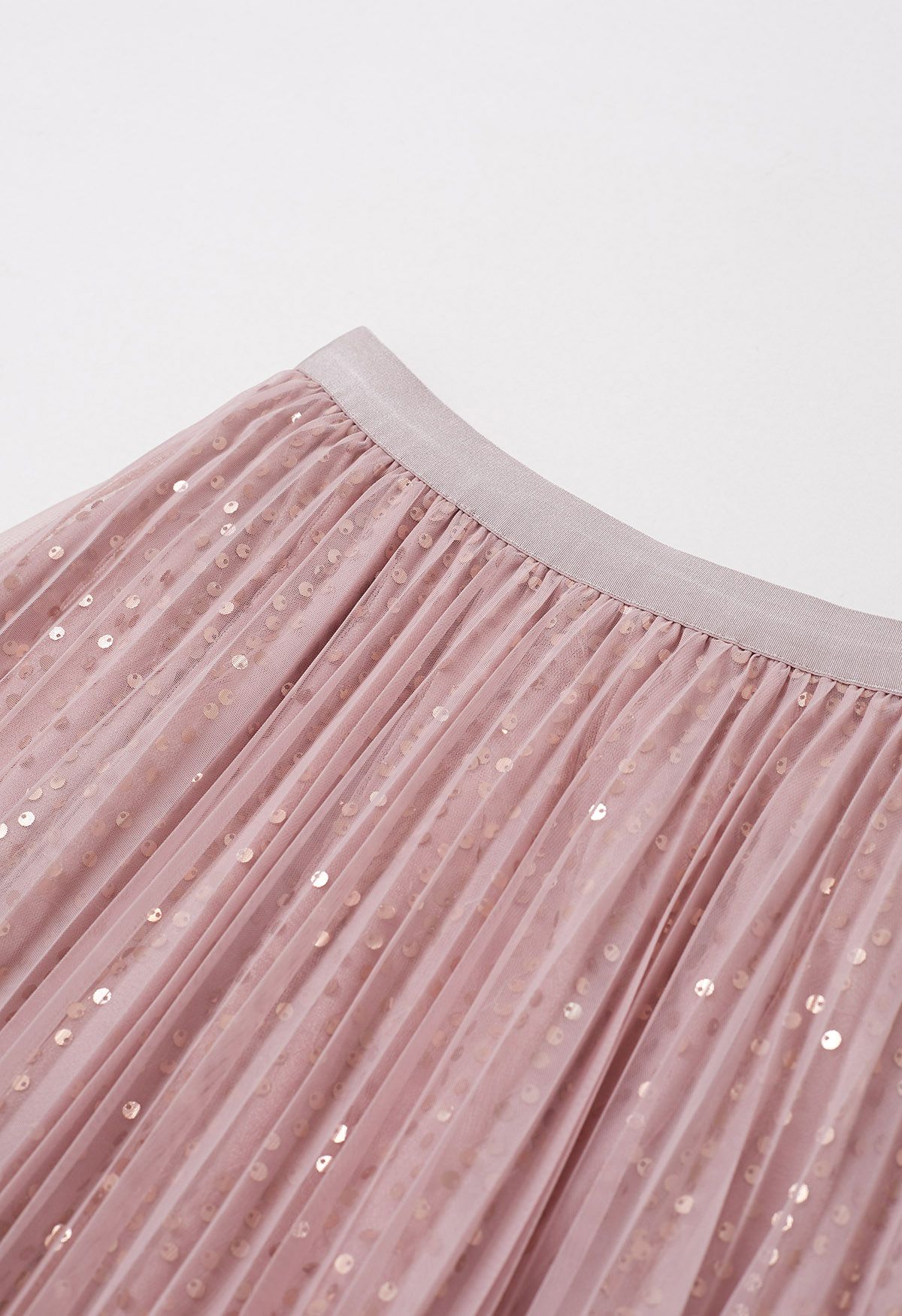 Glister Sequin Trim Mesh Tulle Maxi Skirt in Pink
