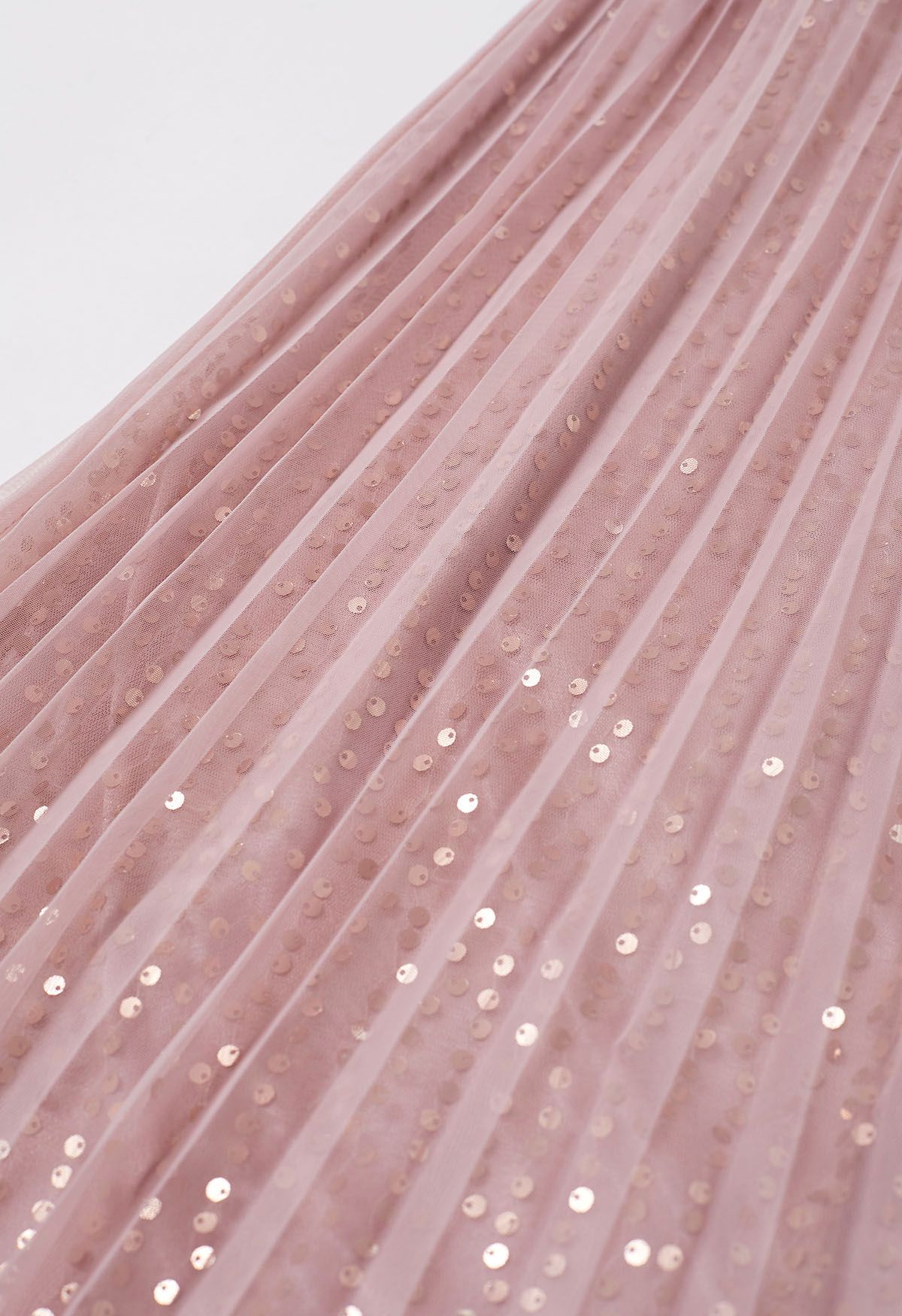 Glister Sequin Trim Mesh Tulle Maxi Skirt in Pink