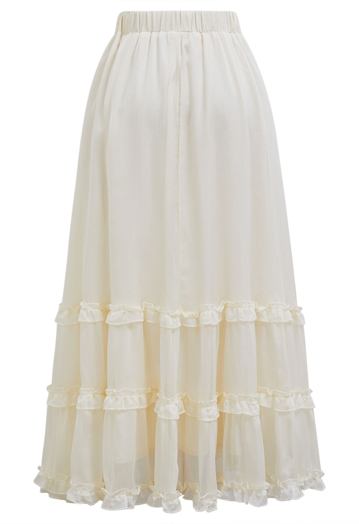 Swirling Ruffle Trim Maxi Skirt in Cream