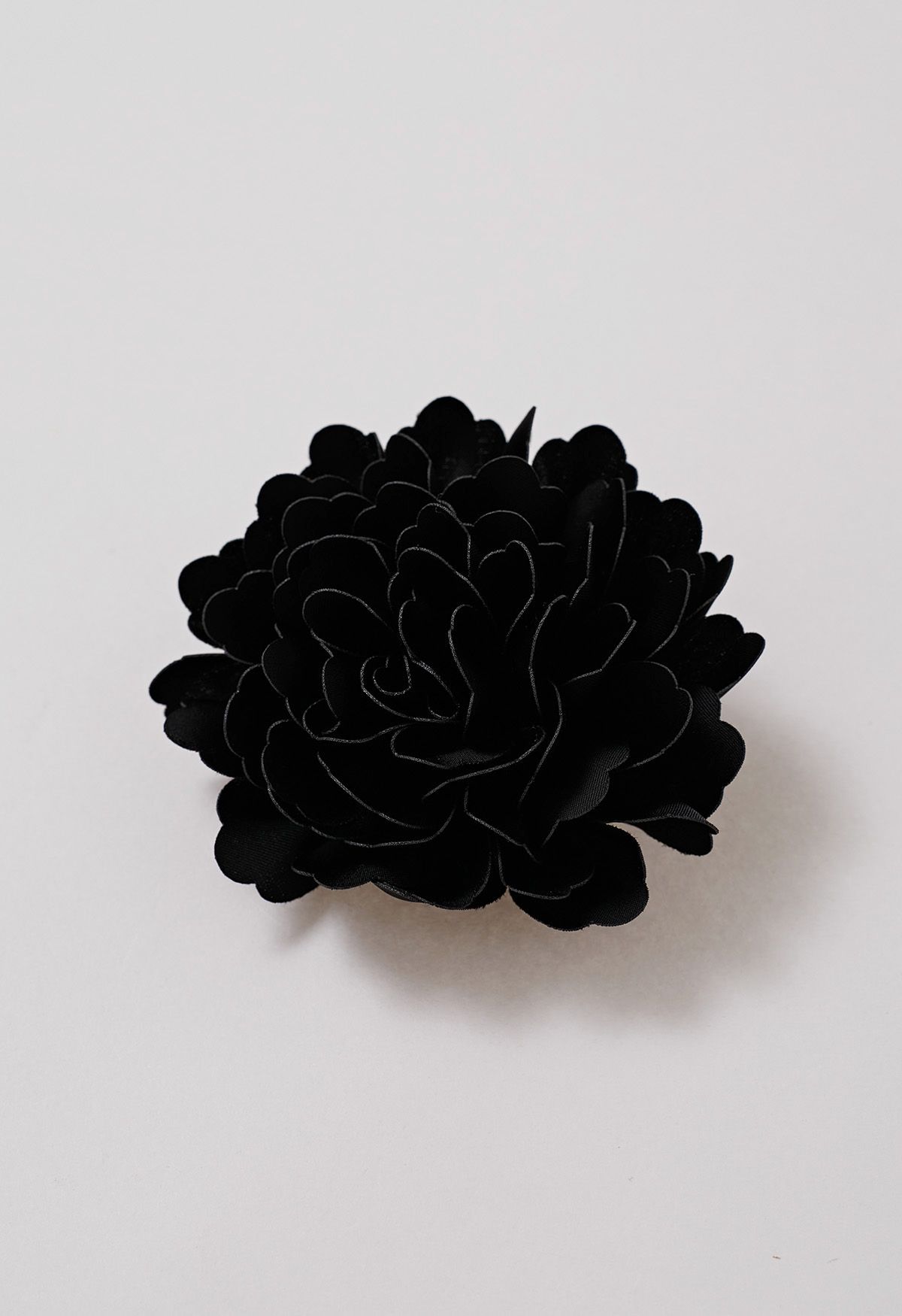 Floral Brooch Textured Satin Dress in Black