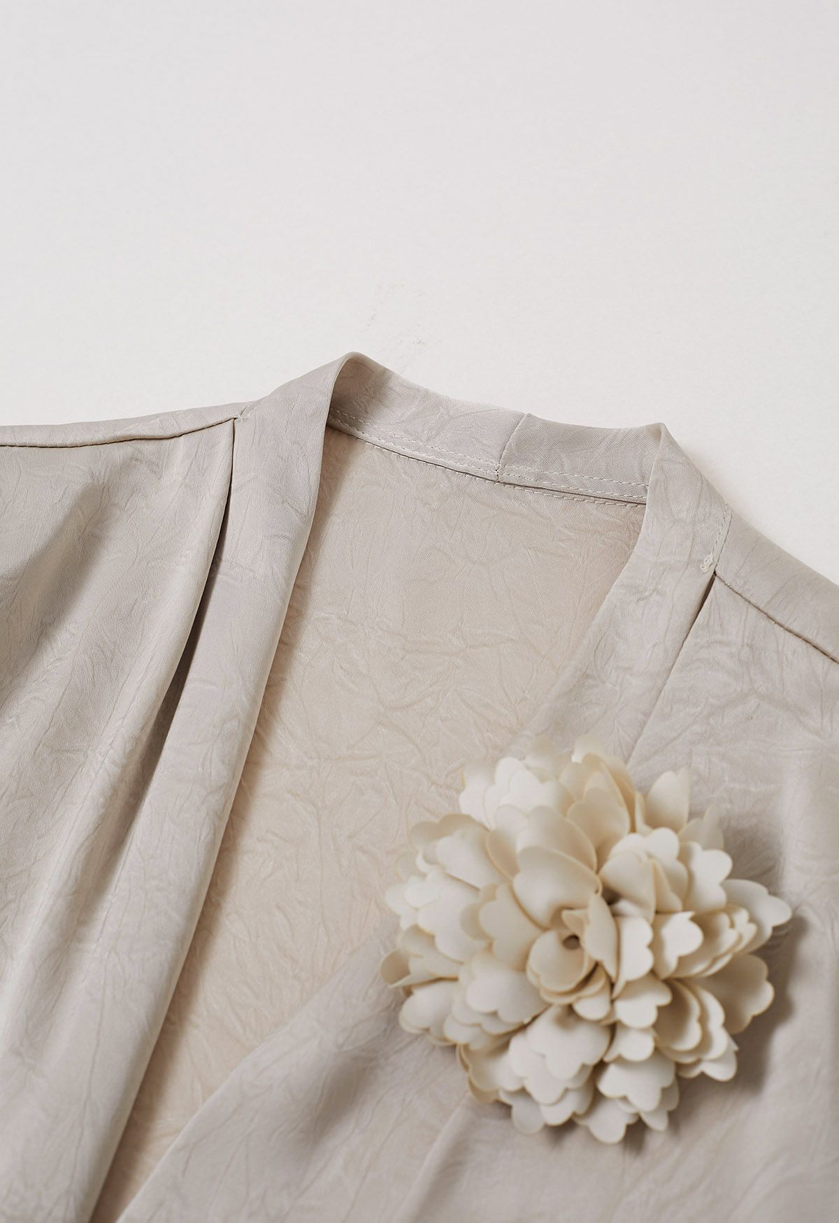 Floral Brooch Textured Satin Dress in Champagne