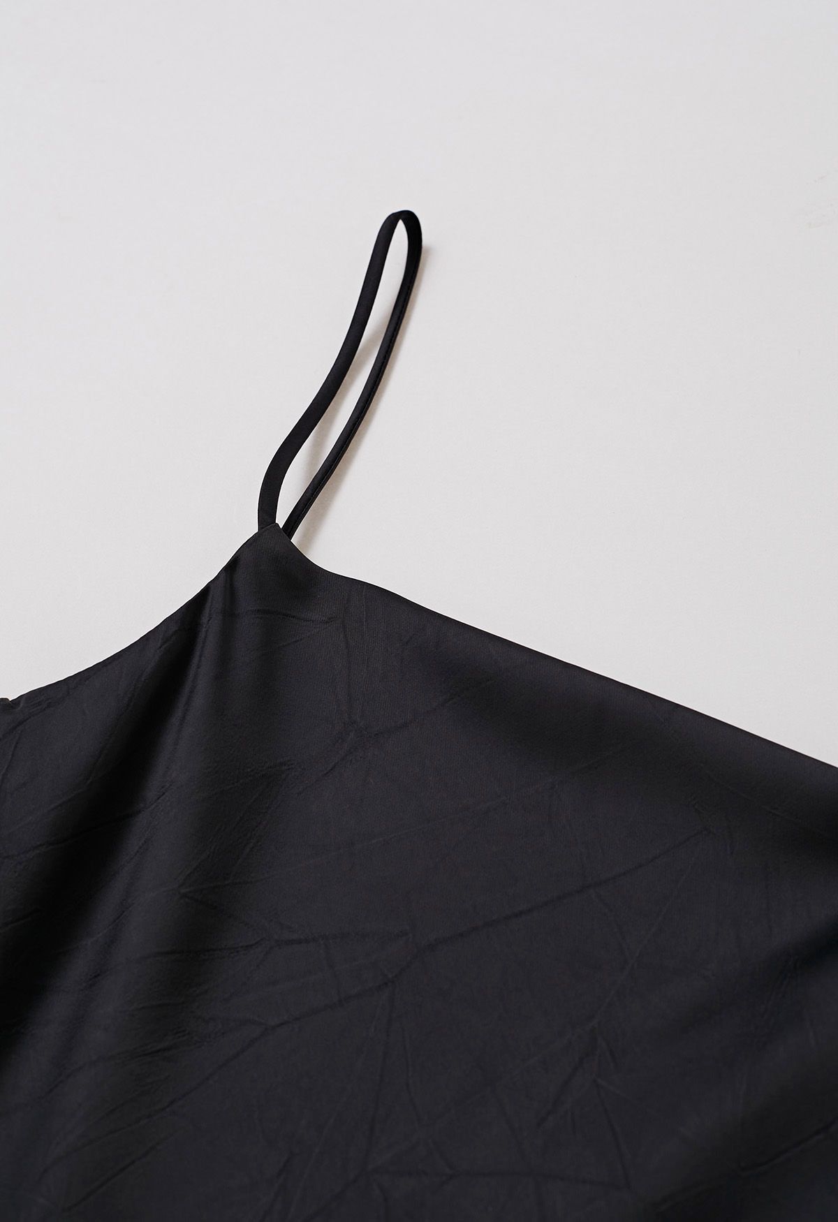 Drawstring Tie Open-Back Satin Cami Dress in Black