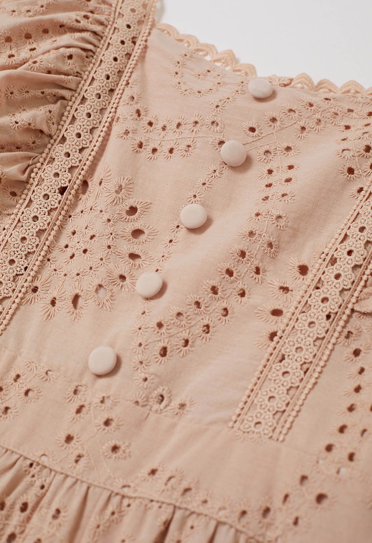 Sweetheart Neckline Eyelet Embroidery Maxi Dress in Apricot