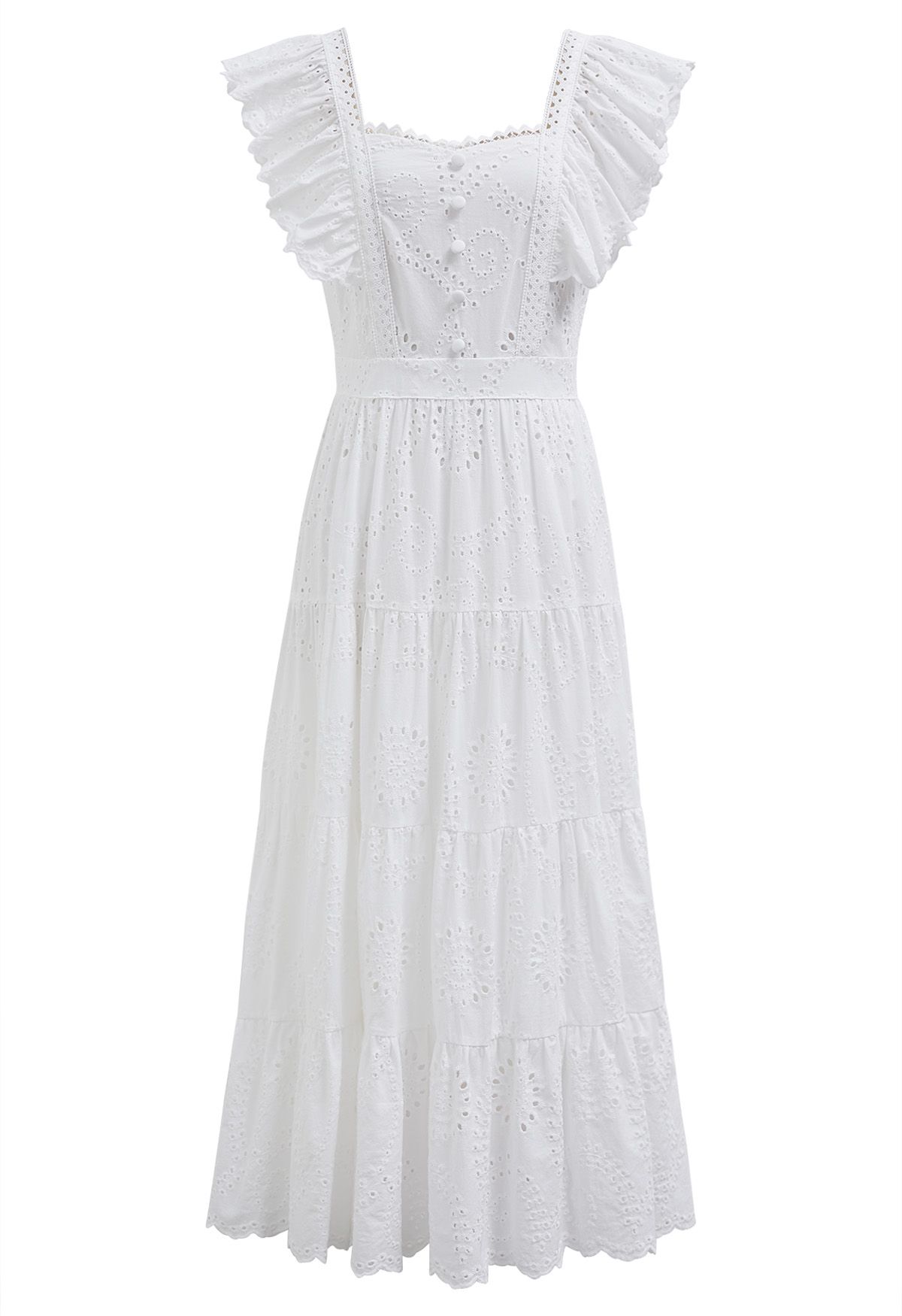 Sweetheart Neckline Eyelet Embroidery Maxi Dress in White