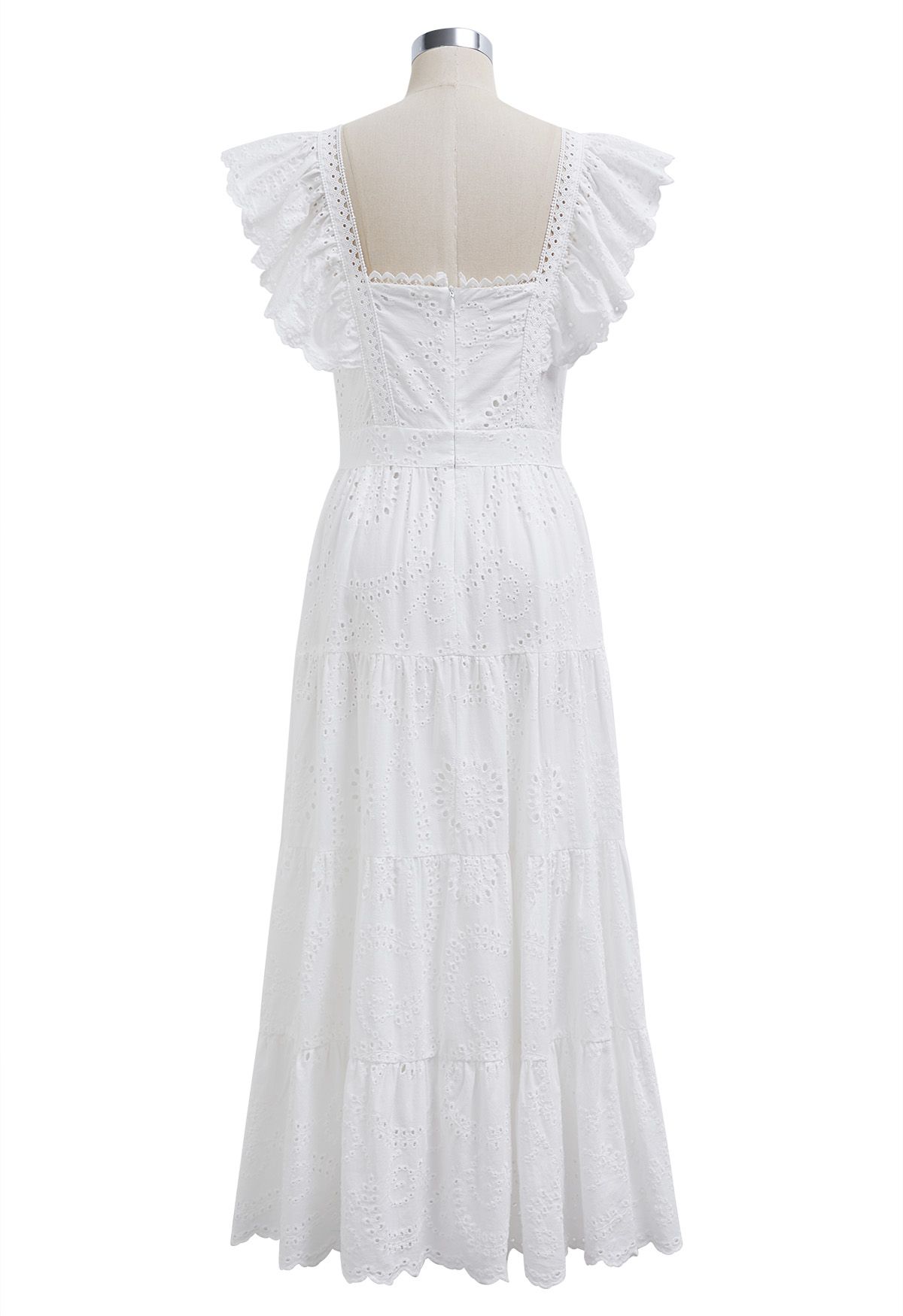 Sweetheart Neckline Eyelet Embroidery Maxi Dress in White