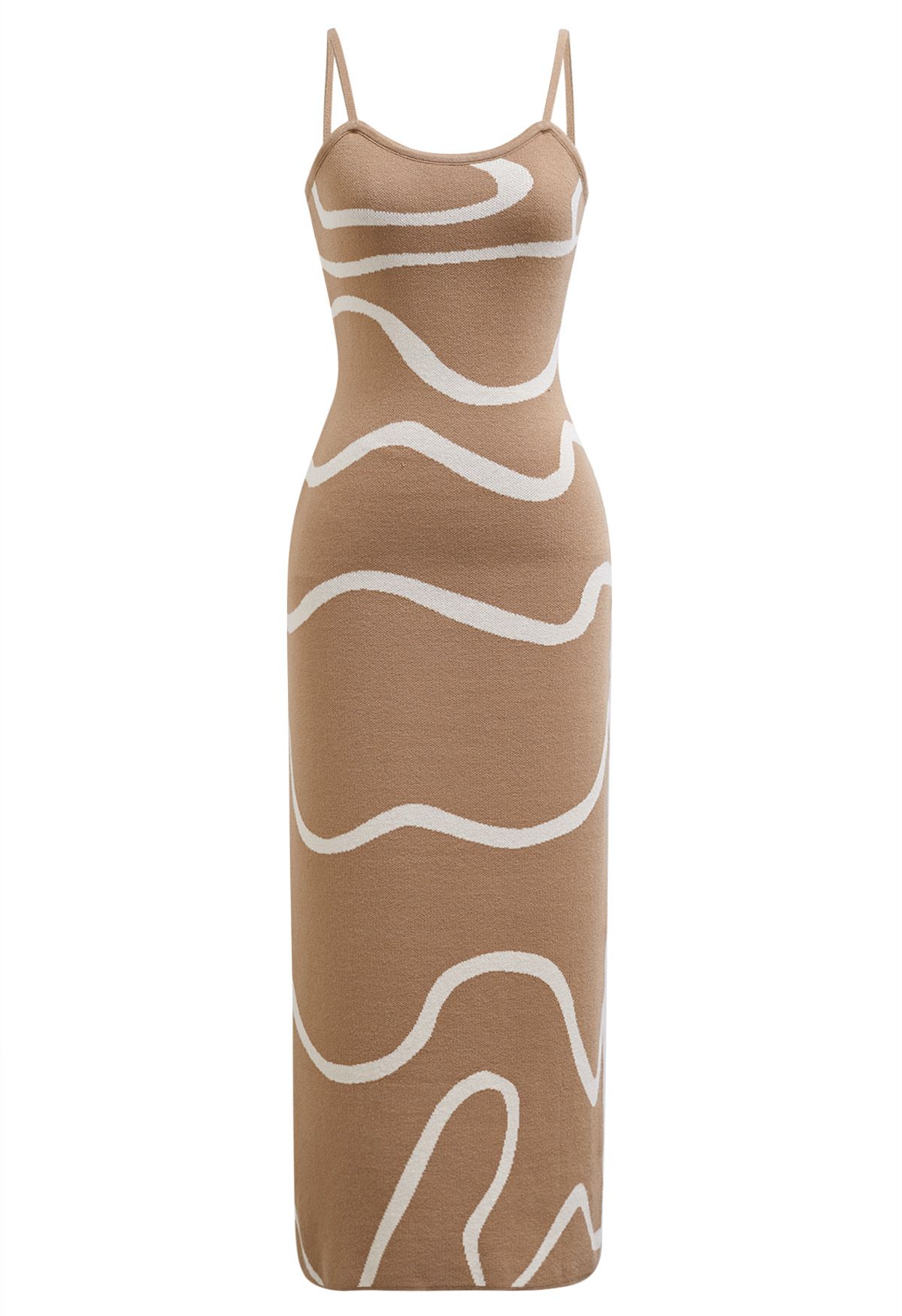 Wavy Print Knit Cami Dress in Tan