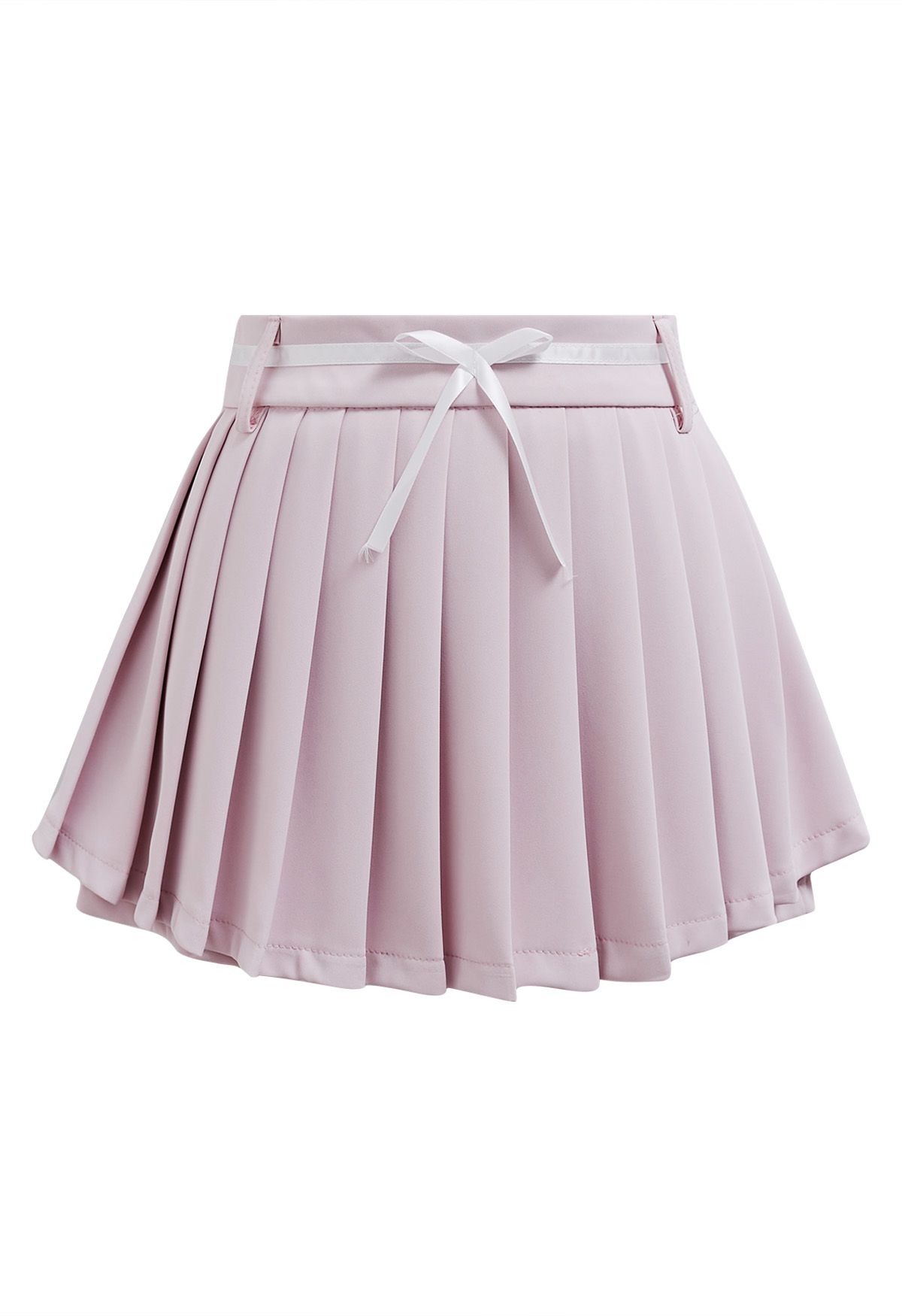 Bowknot Embellished Pleated Mini Skorts in Light Pink