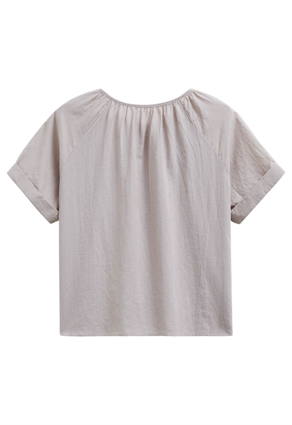 Buttoned Front Roll-Cuff Dolly Top in Dusty Pink