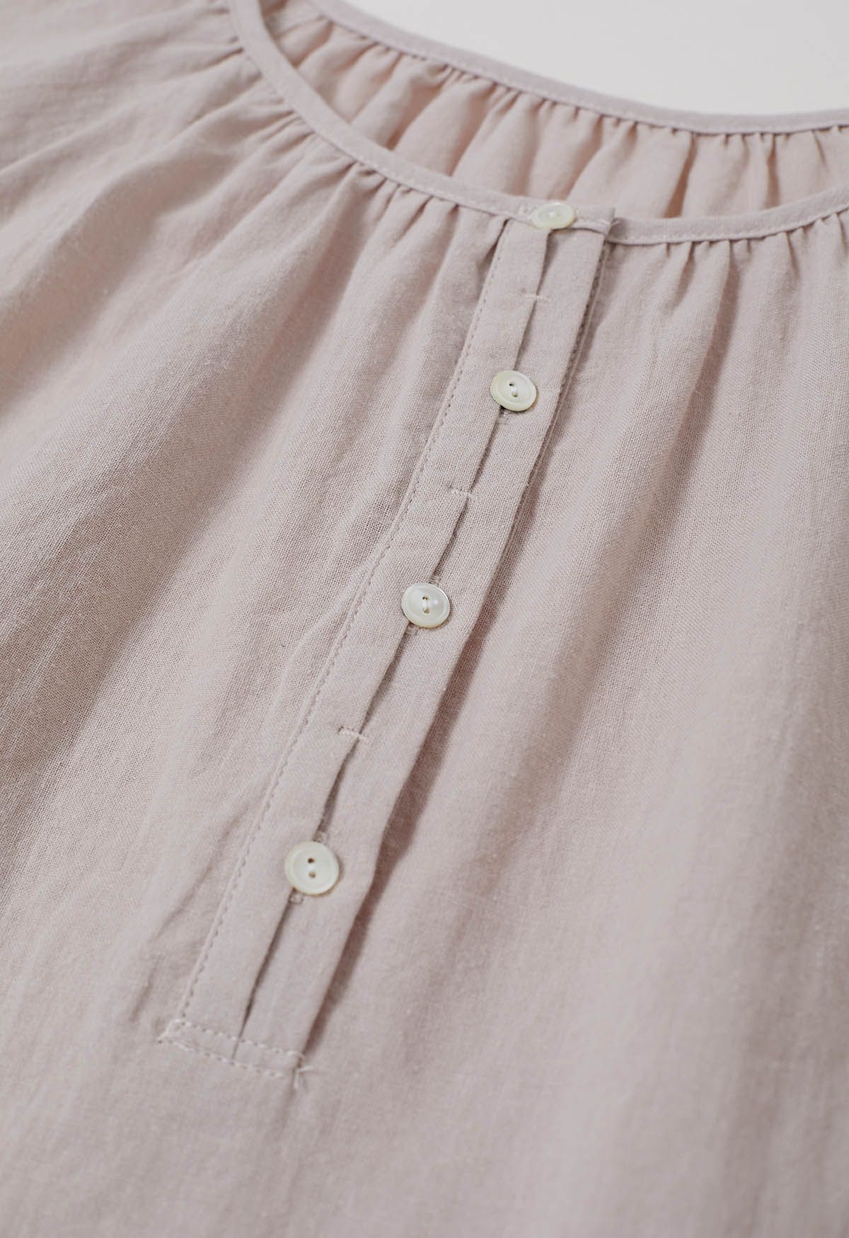 Buttoned Front Roll-Cuff Dolly Top in Dusty Pink