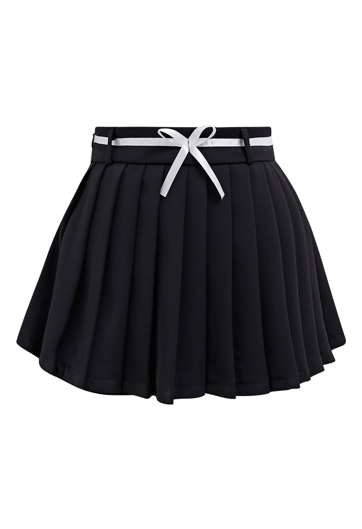 Bowknot Embellished Pleated Mini Skorts in Black