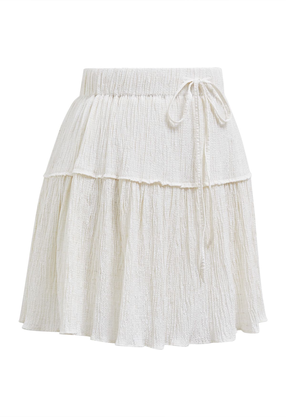 Embossed Texture Drawstring Waist Skater Skirt in Ivory