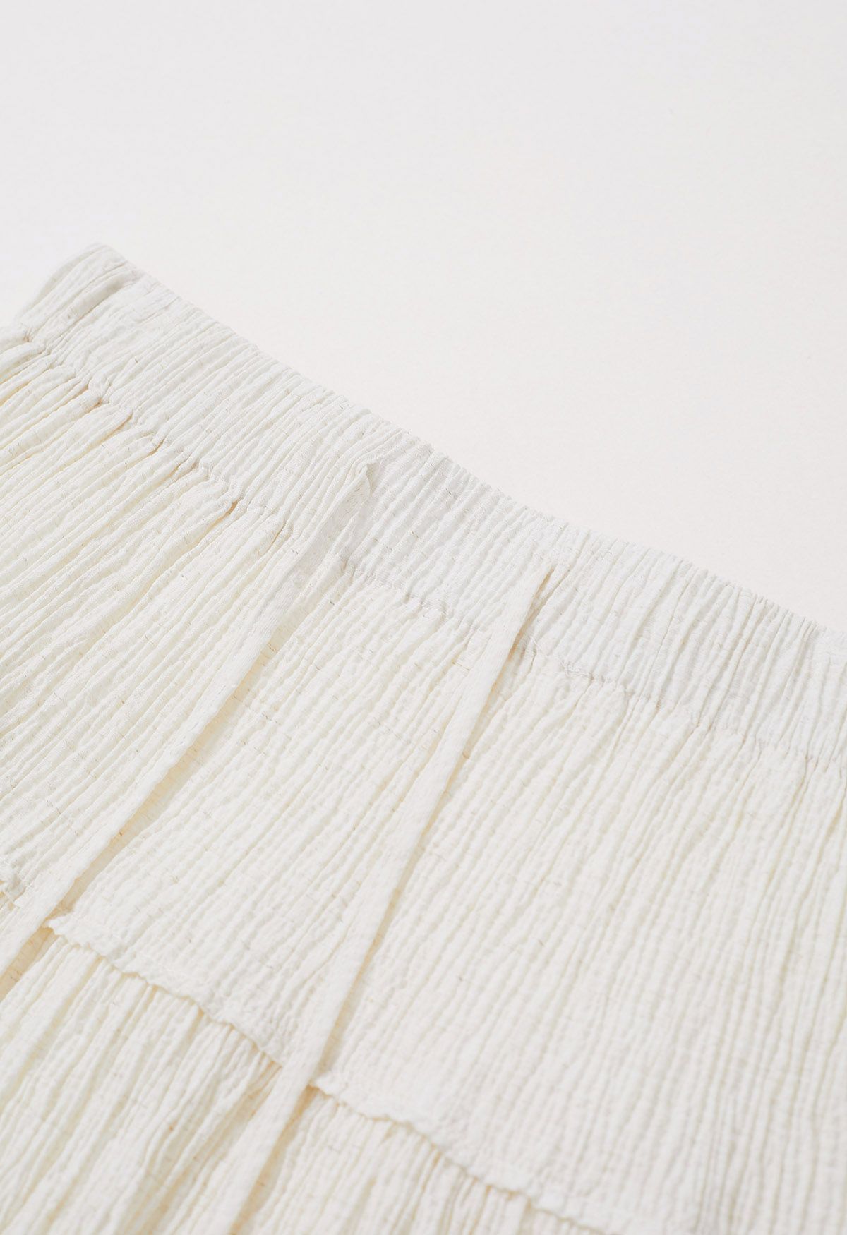 Embossed Texture Drawstring Waist Skater Skirt in Ivory