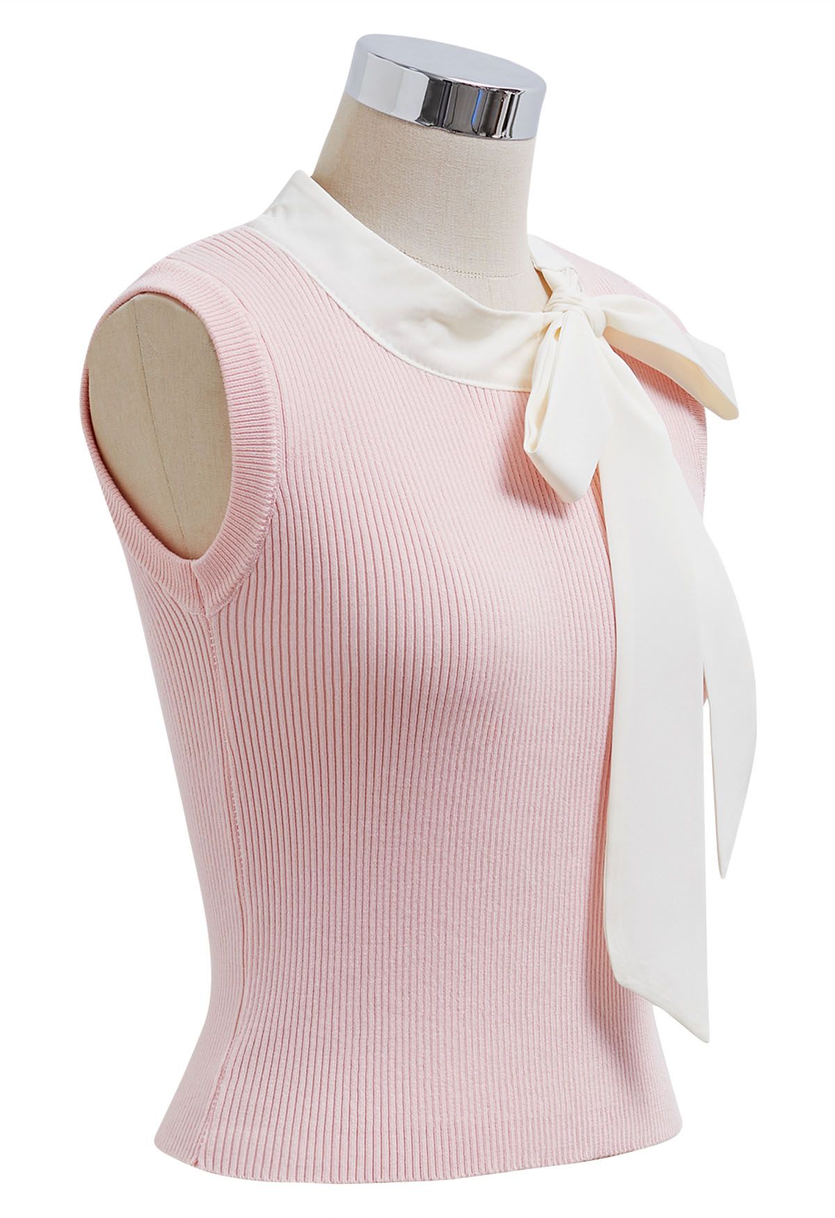 Bowknot Decor Sleeveless Knit Top in Pink