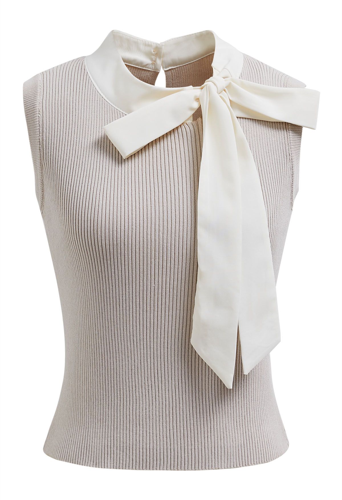 Bowknot Decor Sleeveless Knit Top in Oatmeal