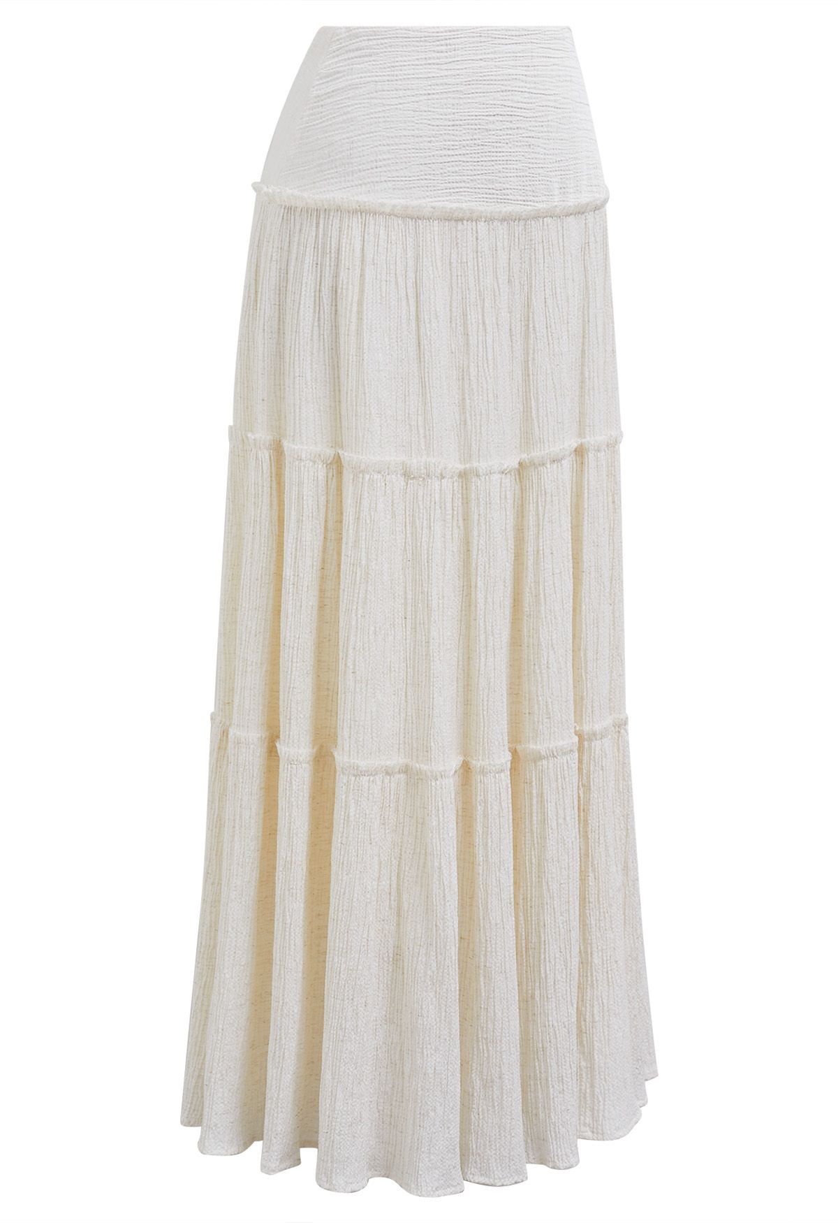 Embossed Texture Ruffle Trim Maxi Skirt 