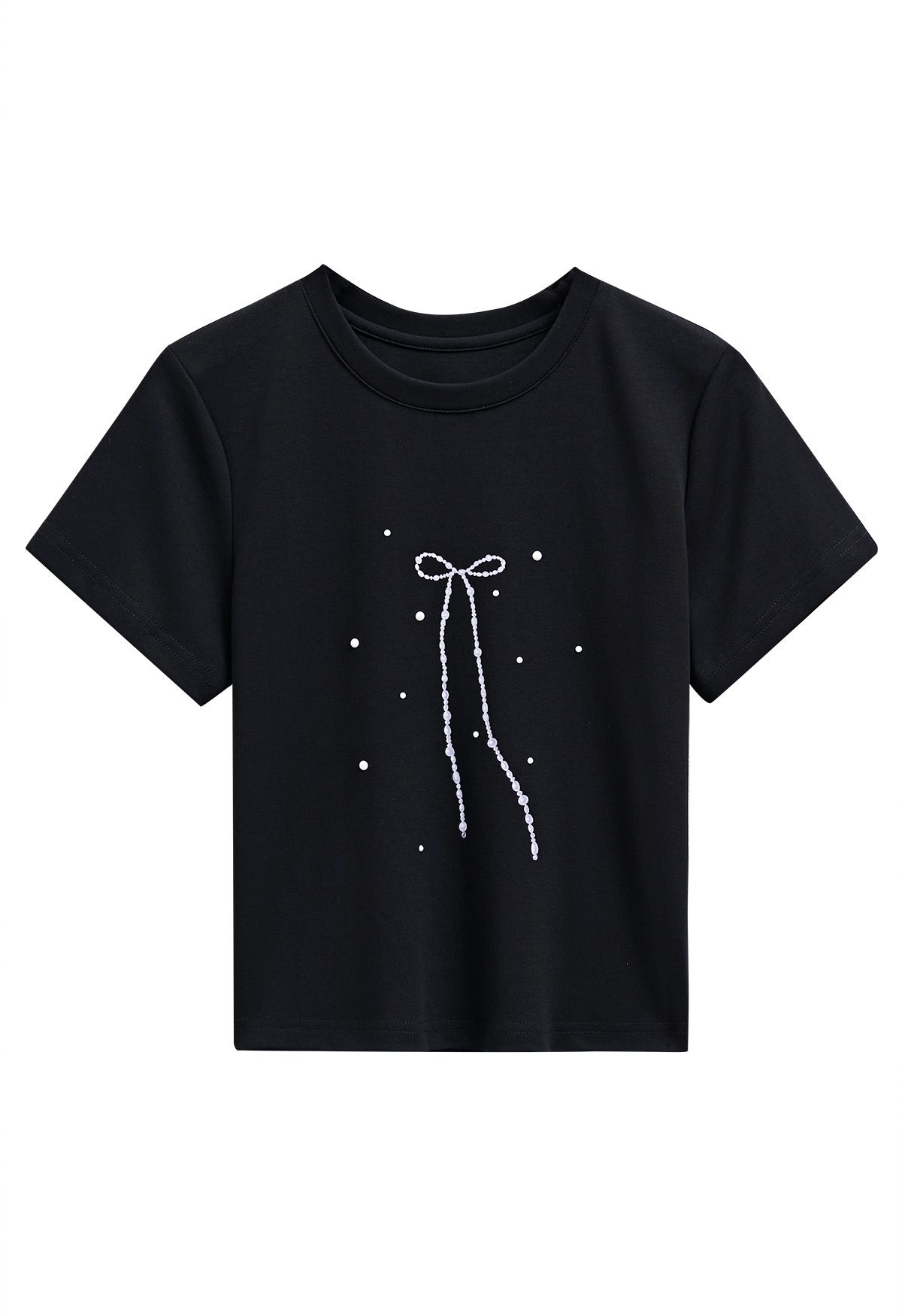 Bowknot Print Short Sleeve T-Shirt in Black