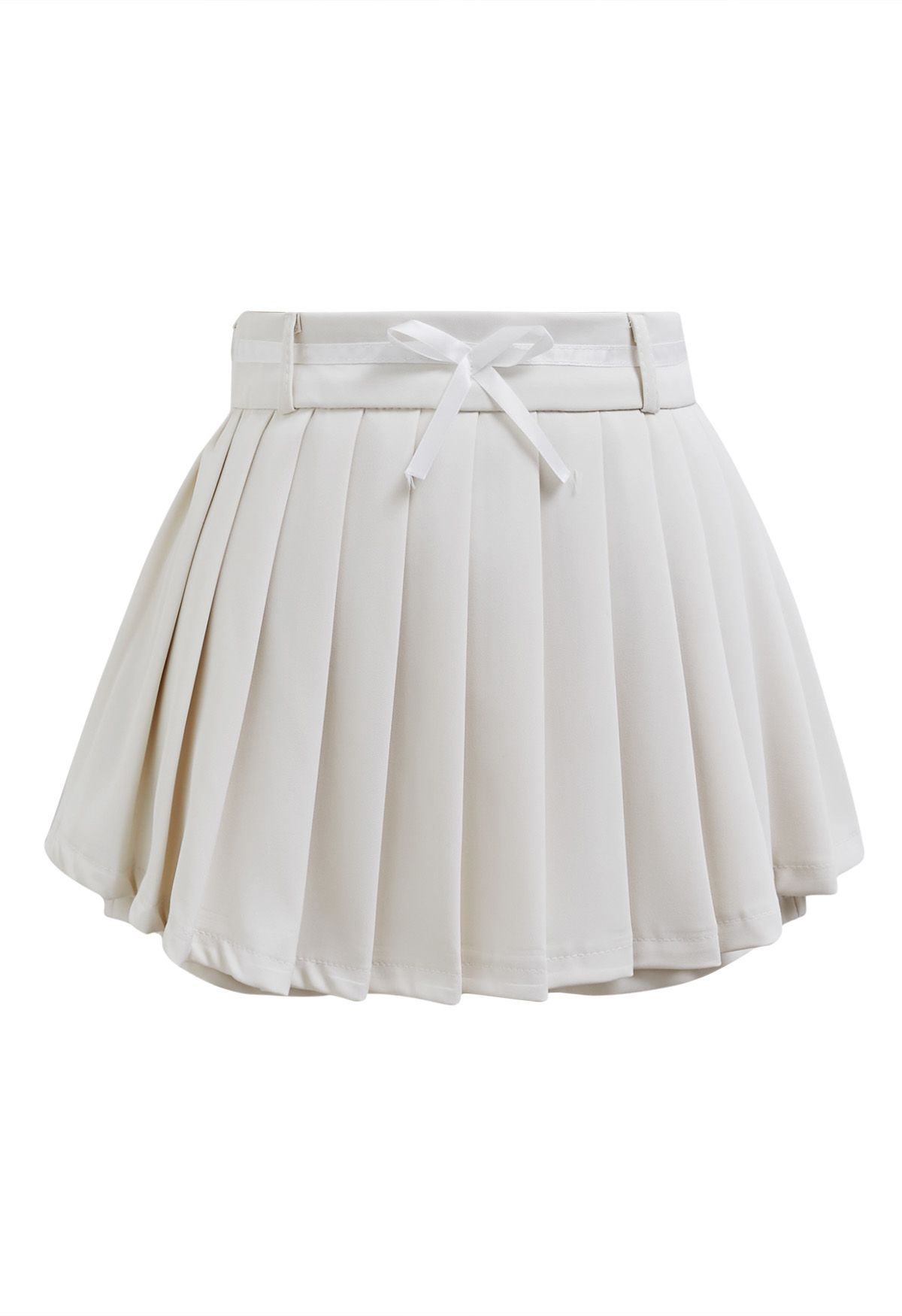 Bowknot Embellished Pleated Mini Skorts in Ivory