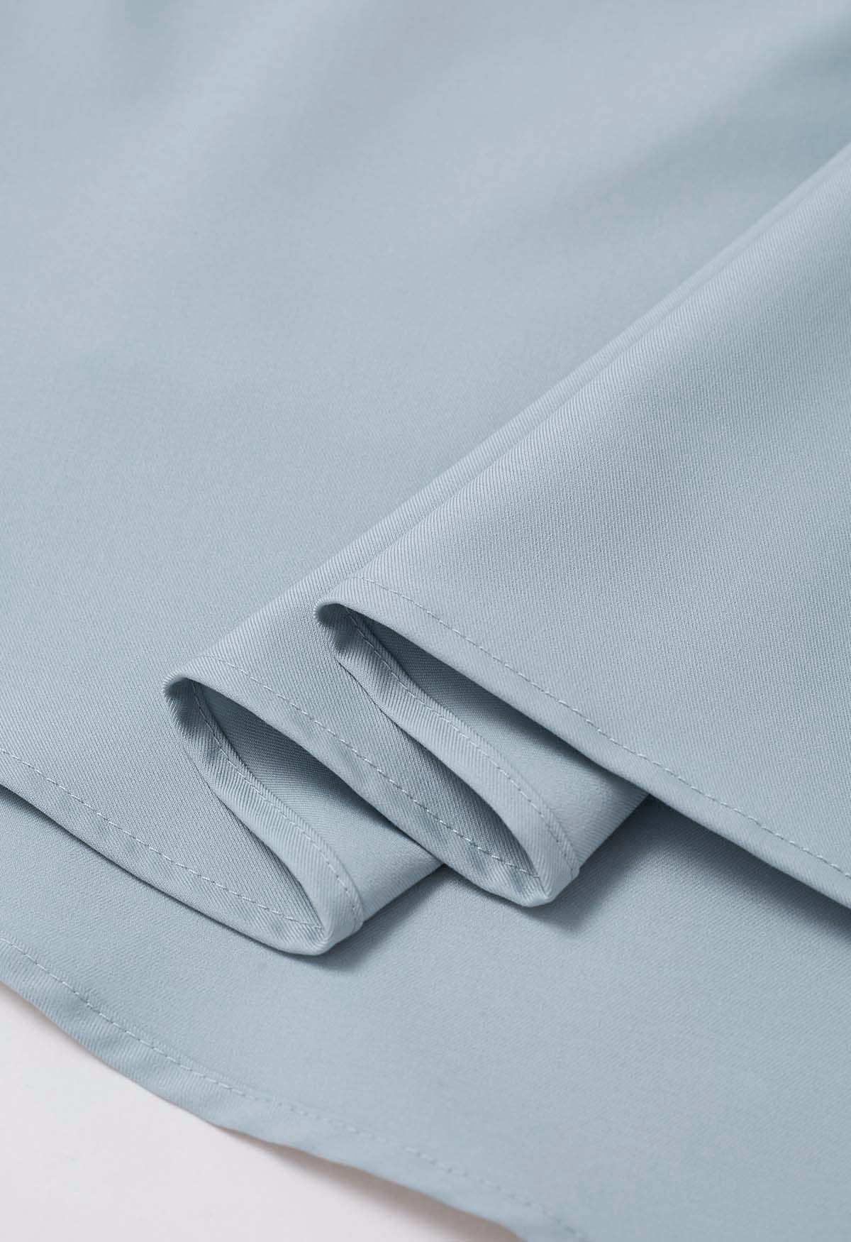 Side Pockets Pleated Belt Midi Skirt in Dusty Blue