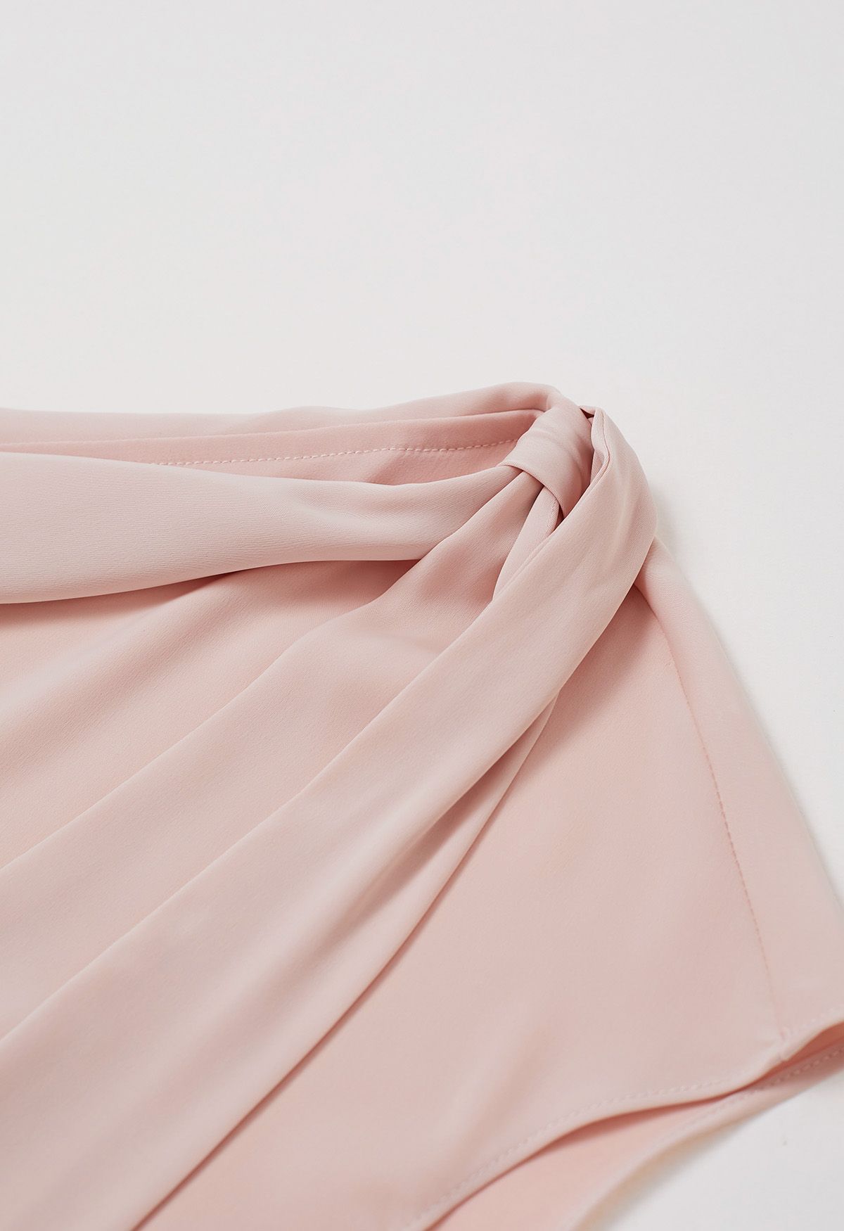 Side Bowknot Asymmetrical Neckline Satin Top in Pink