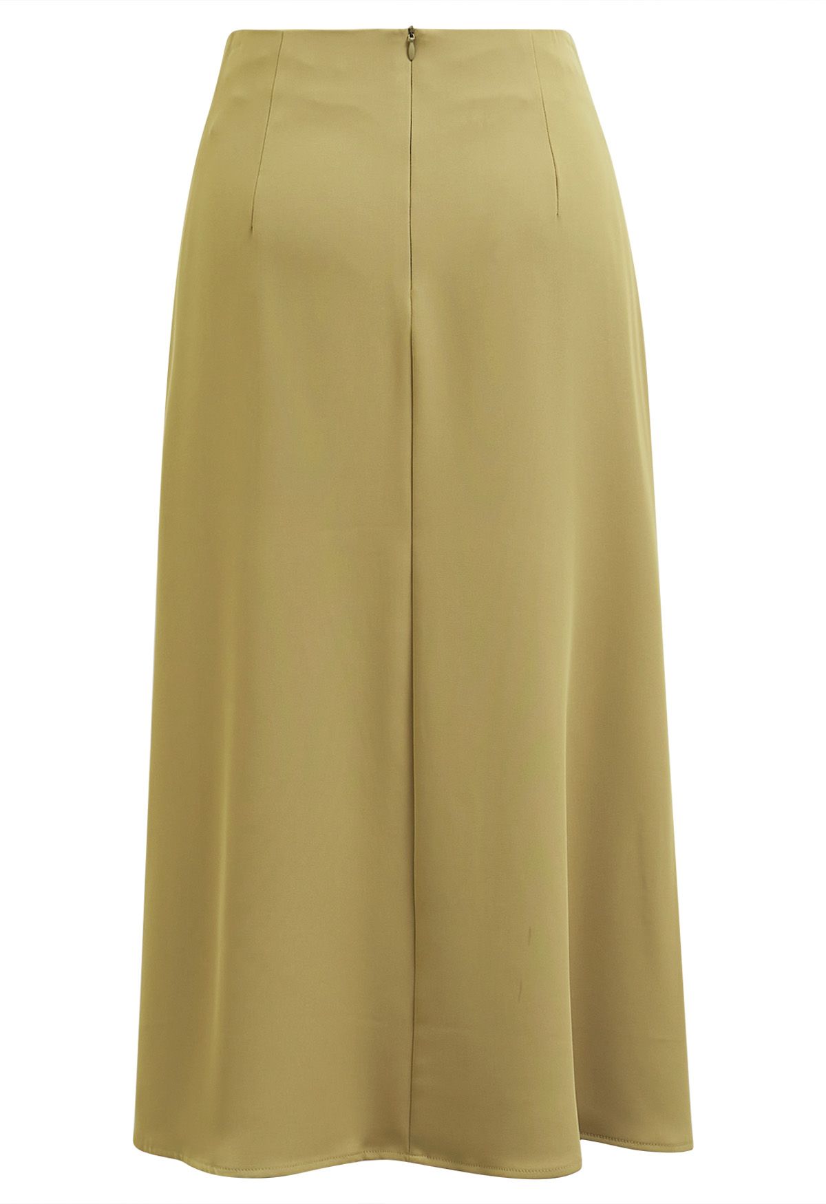 Pearl Side Pleats Asymmetric Flap Midi Skirt in Mustard