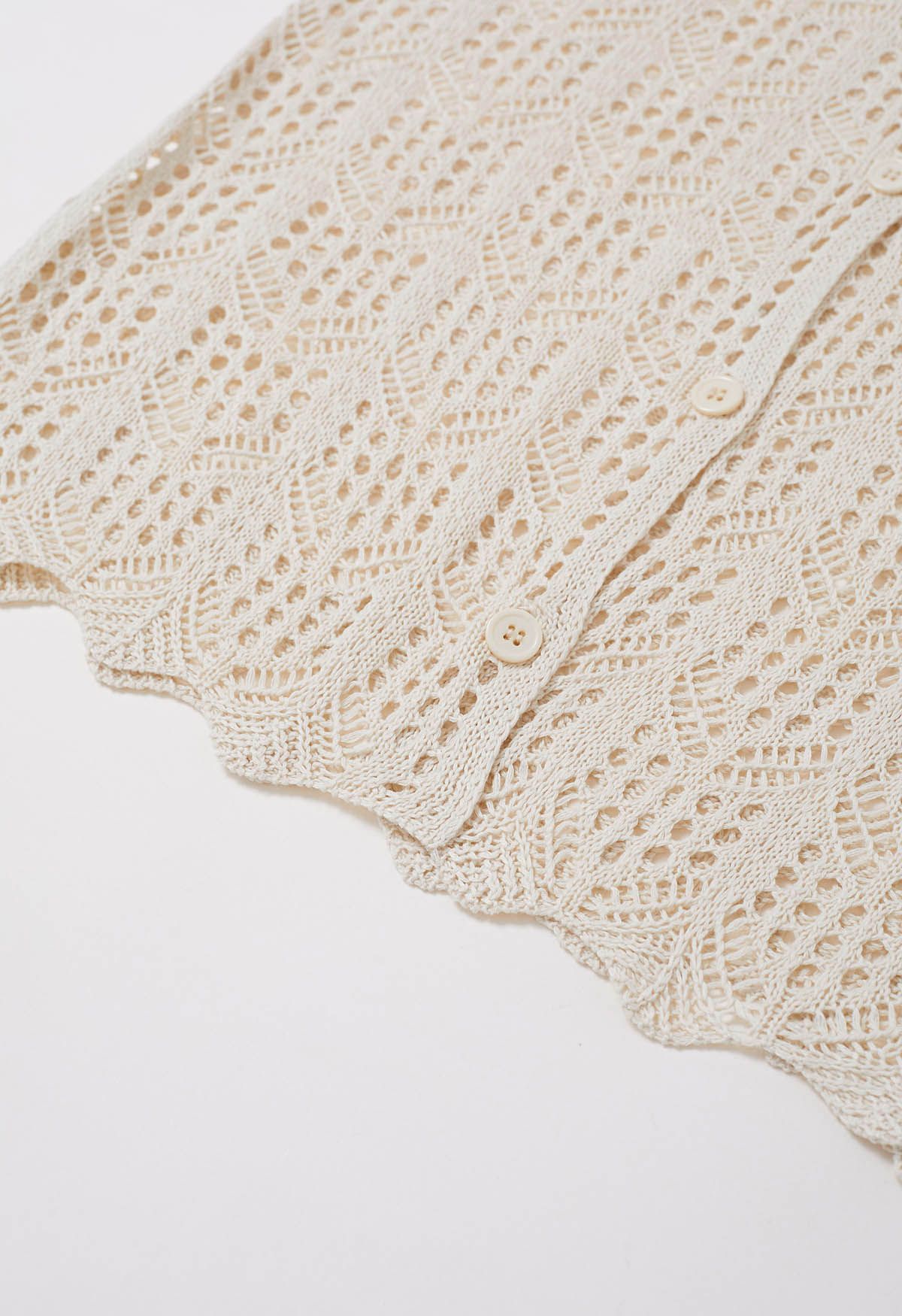 Boho Beach Crochet Buttoned Cover-Up in Cream