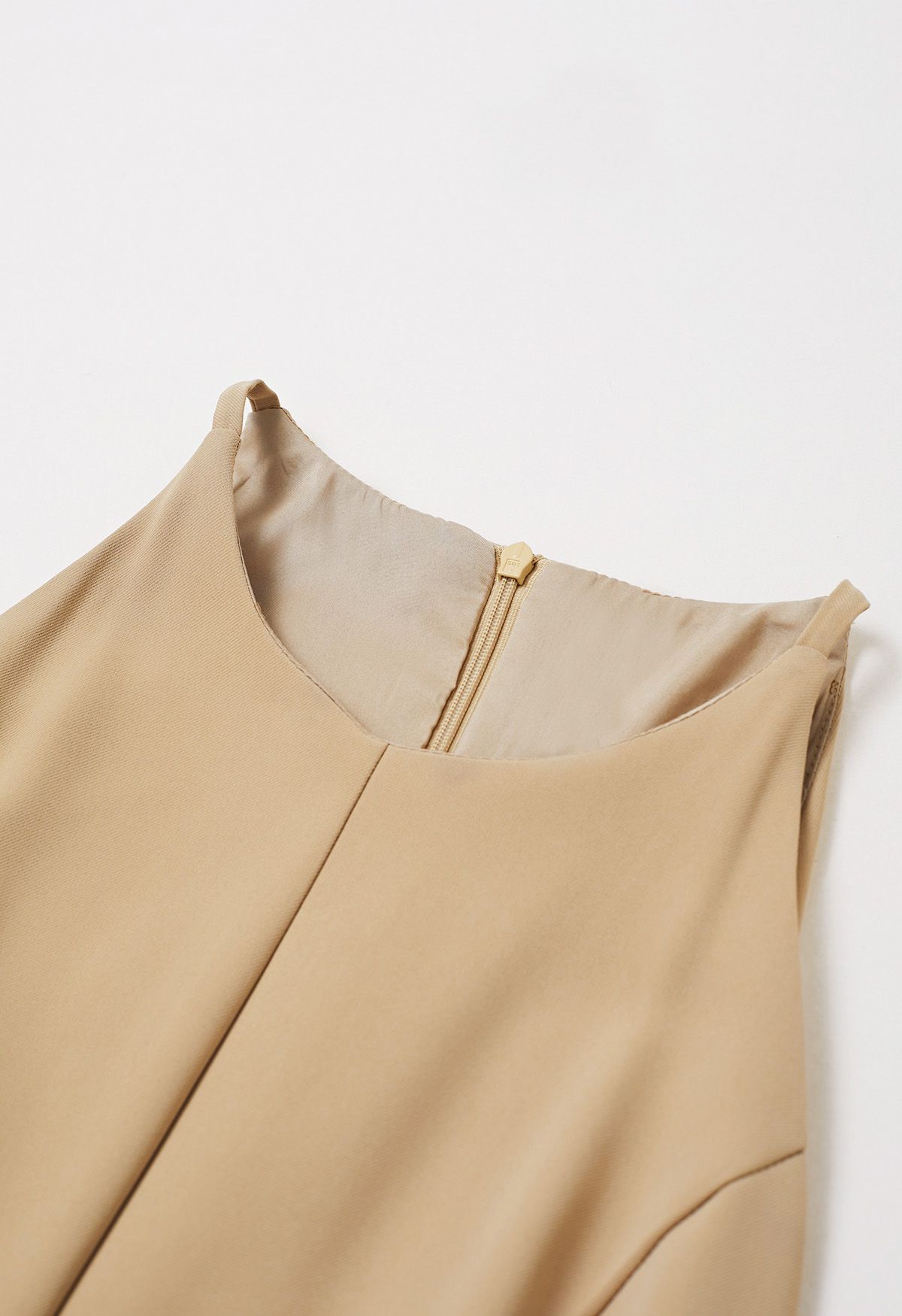 Refined Halter Neck Panelled Midi Dress in Camel