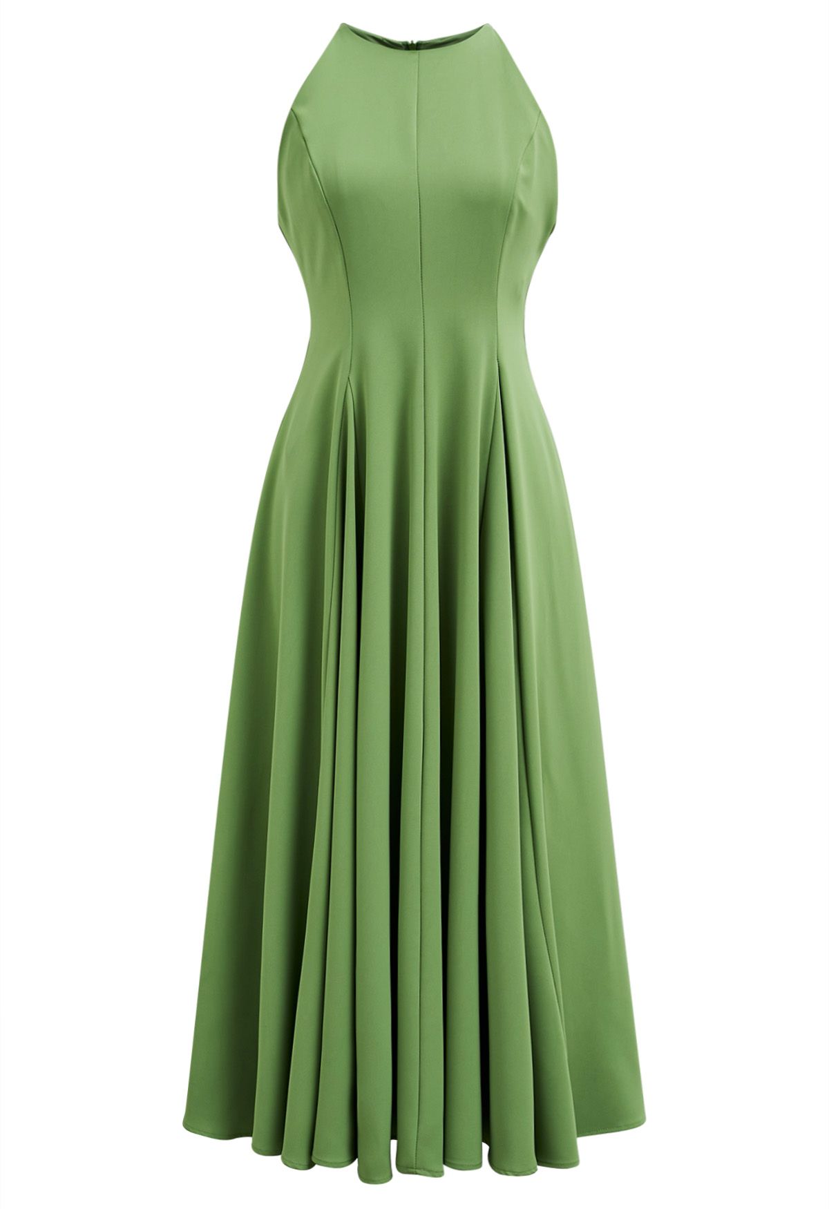 Refined Halter Neck Panelled Midi Dress in Green 