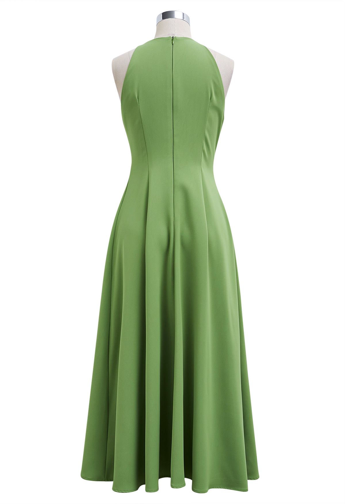 Refined Halter Neck Panelled Midi Dress in Green 