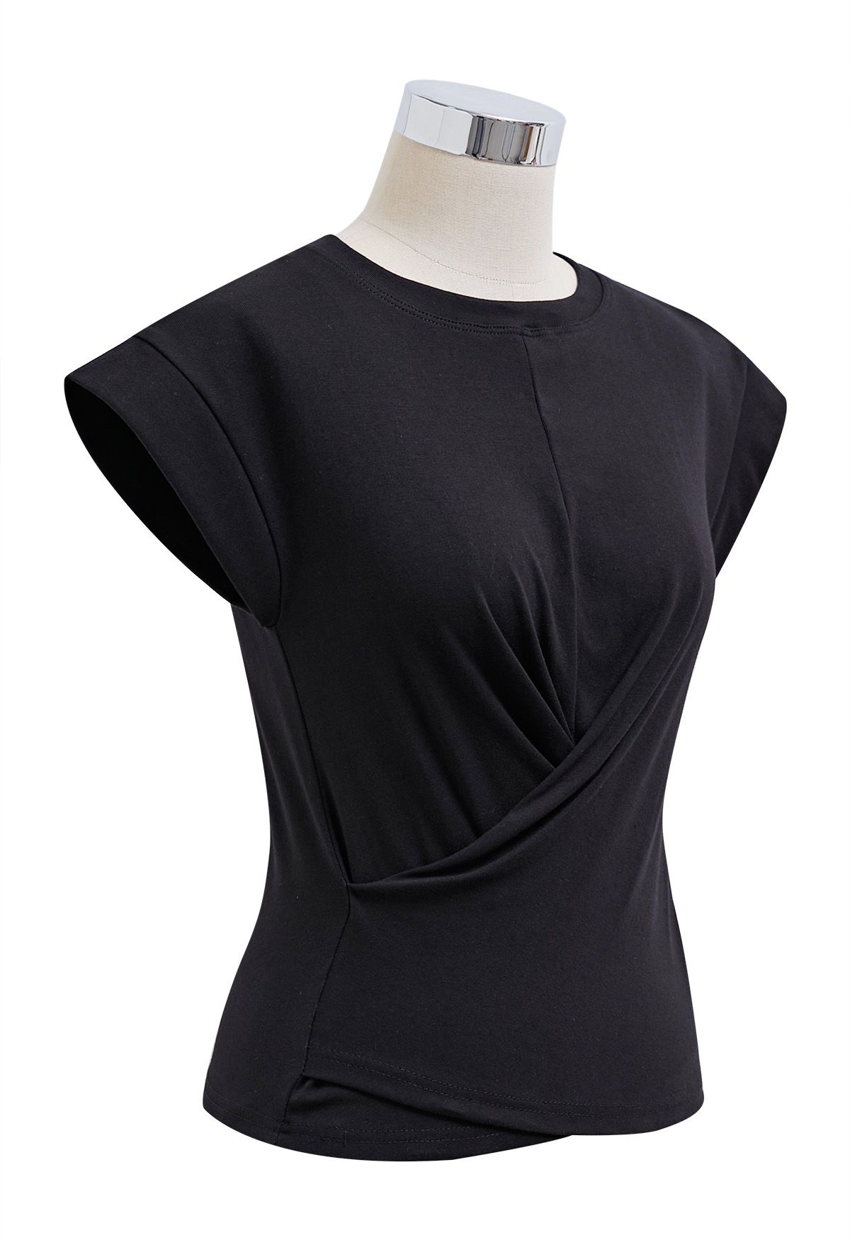 Cap Sleeve Crisscross Cotton Top in Black