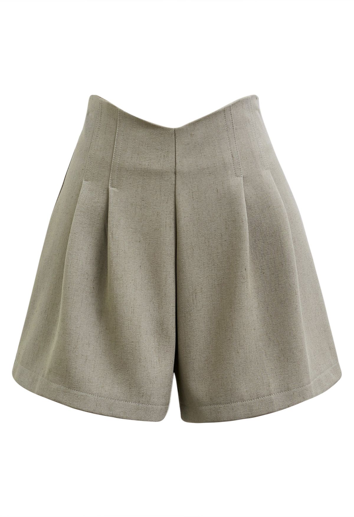 Stitches Waist Pleated Shorts in Khaki 