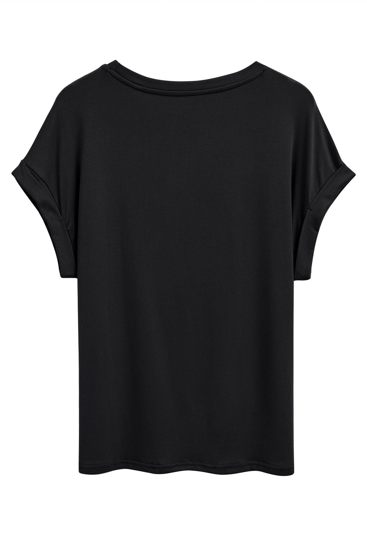 Pocket Trim Rolled Cuff T-Shirt in Black