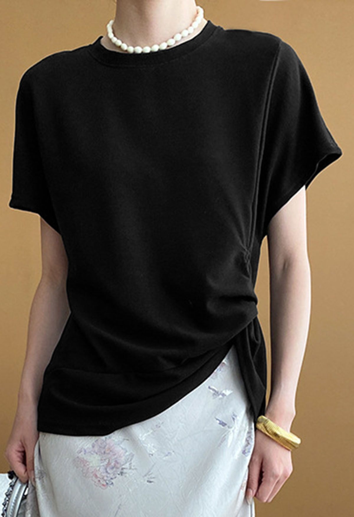 Twist Detail Short-Sleeve T-Shirt in Black