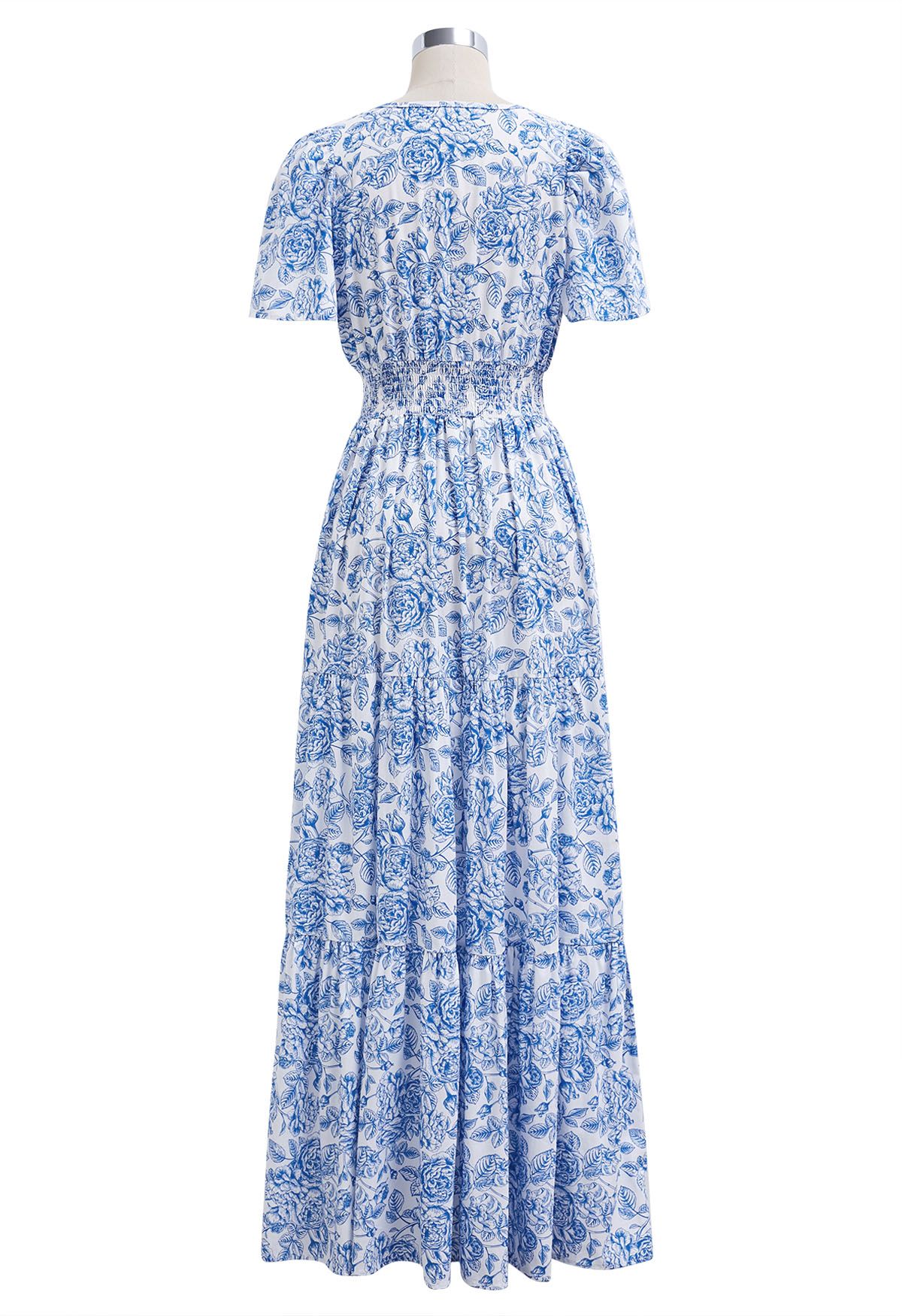 Ebullient Blue Flower Printed Maxi Dress