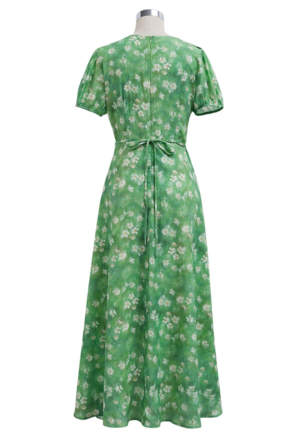 Daisy Printed Ruffle Trim Maxi Dress in Green