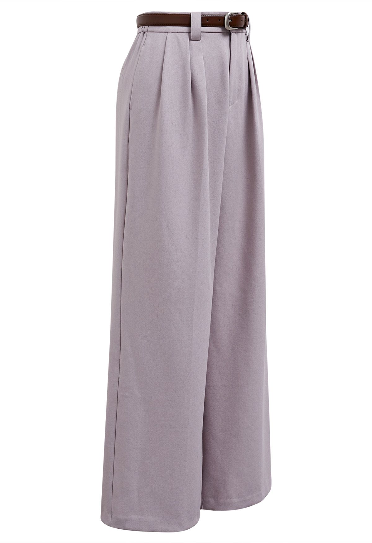 Faux Leather Belt Straight-Leg Pants in Lilac