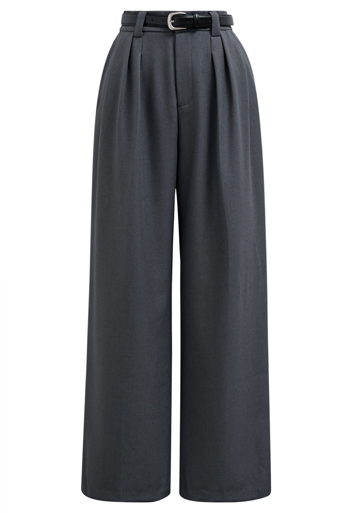 Faux Leather Belt Straight-Leg Pants in Smoke