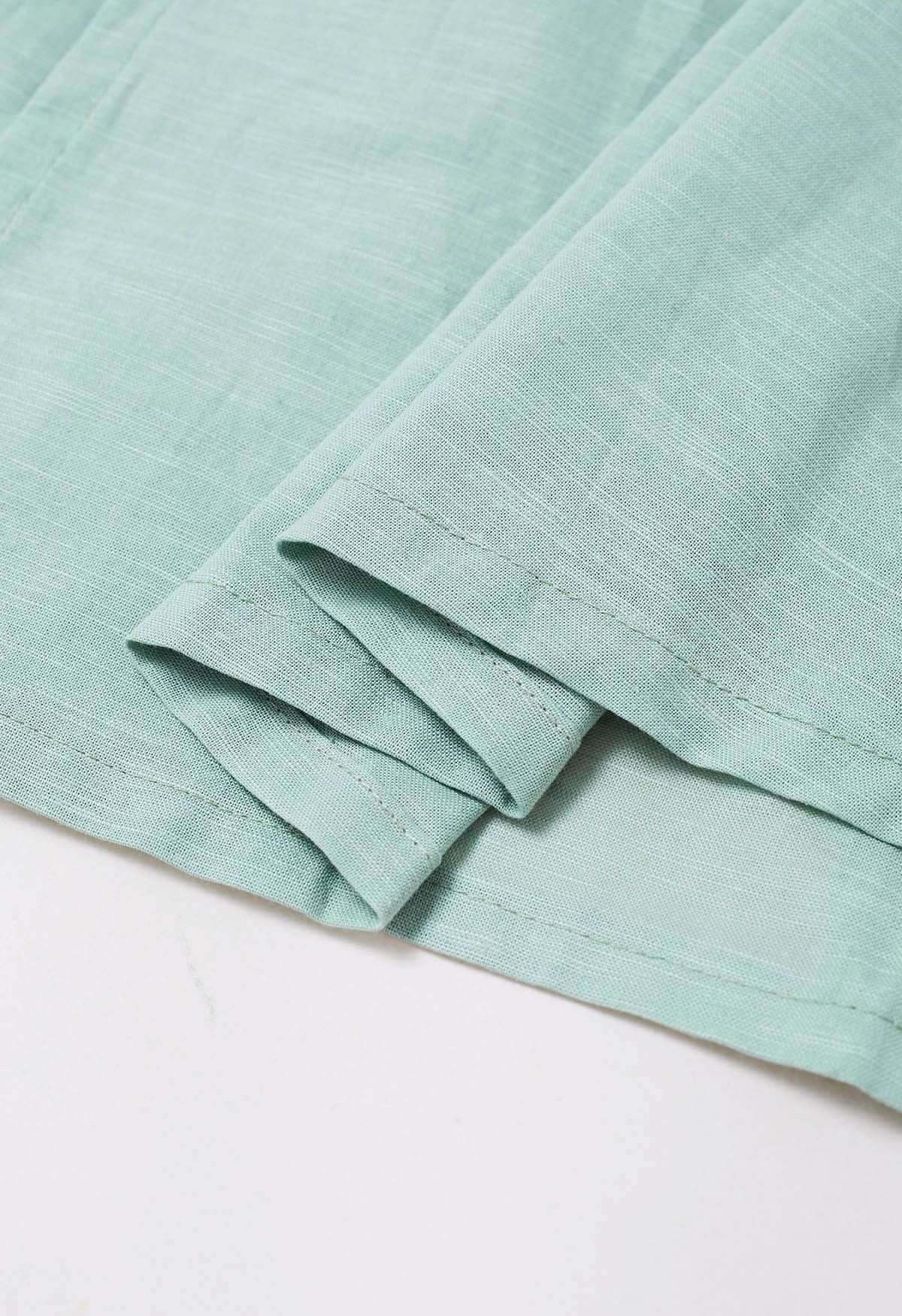 Buttoned Tie-Waist Split Flap Midi Skirt in Mint