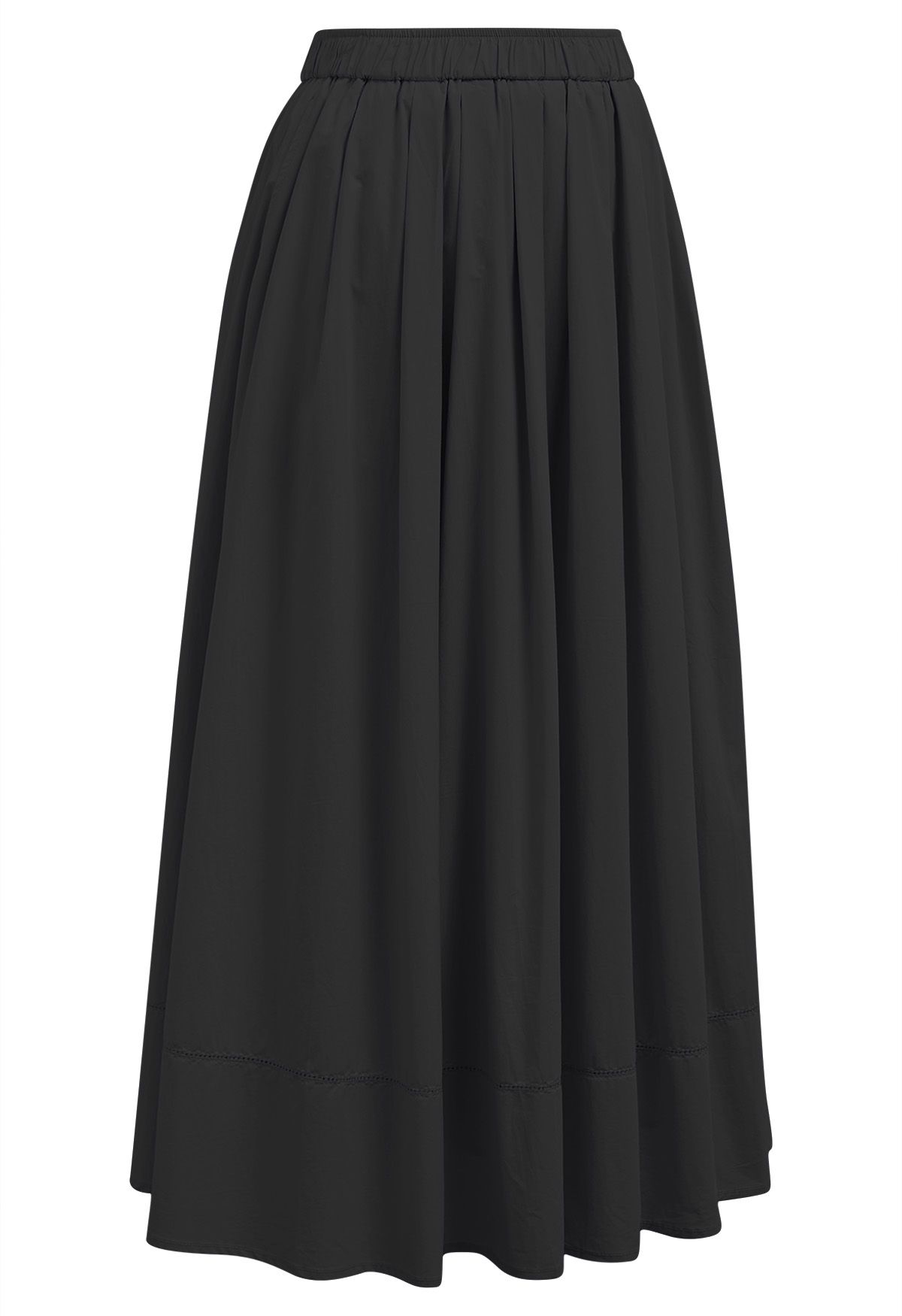 Inseam Pockets Cotton Flare Midi Skirt in Black