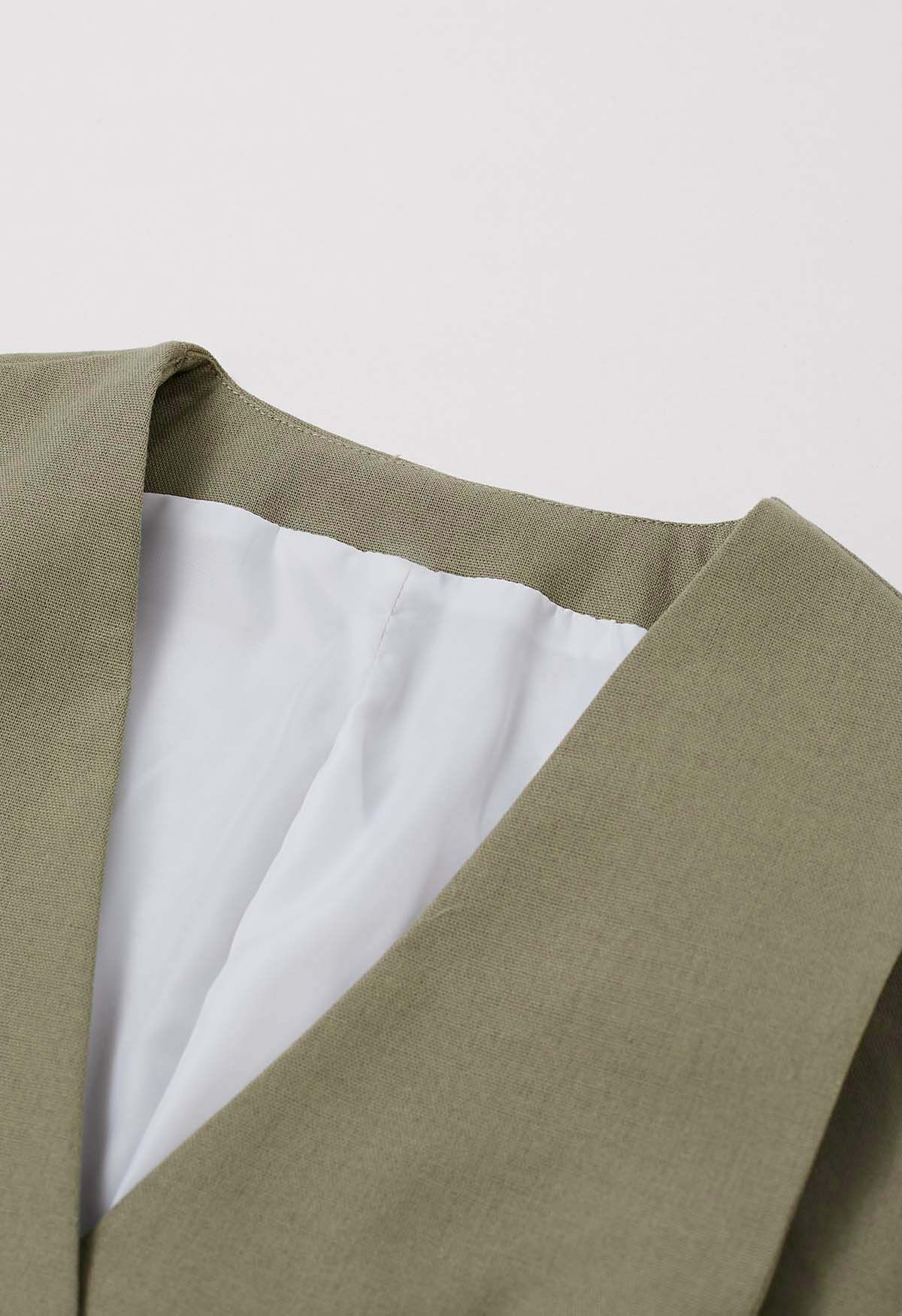 V-Neck Buttoned Down Linen-Blend Vest in Moss Green